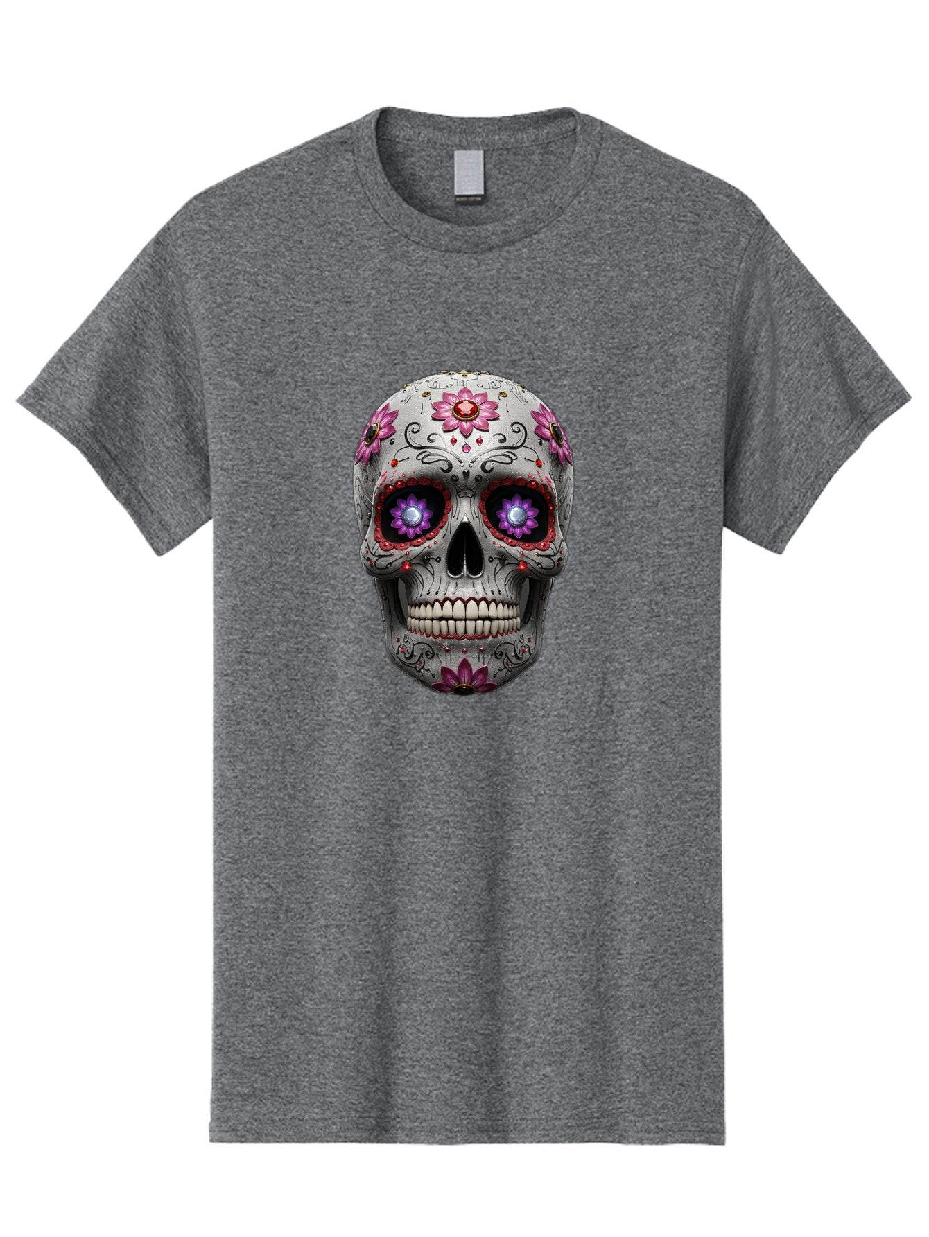 Sugar-Skull-17 Men'S Graphic Tee, 100% Cotton, Comfortable Casual Summer Wear, Machine Washable, Sugar Skull, Day Of The Dead, Skull Art, Floral Designs, Vibrant Colors, Intricate Patterns, Gothic Style, Mystical Symbols, Jewelry Designs, Bad766 11