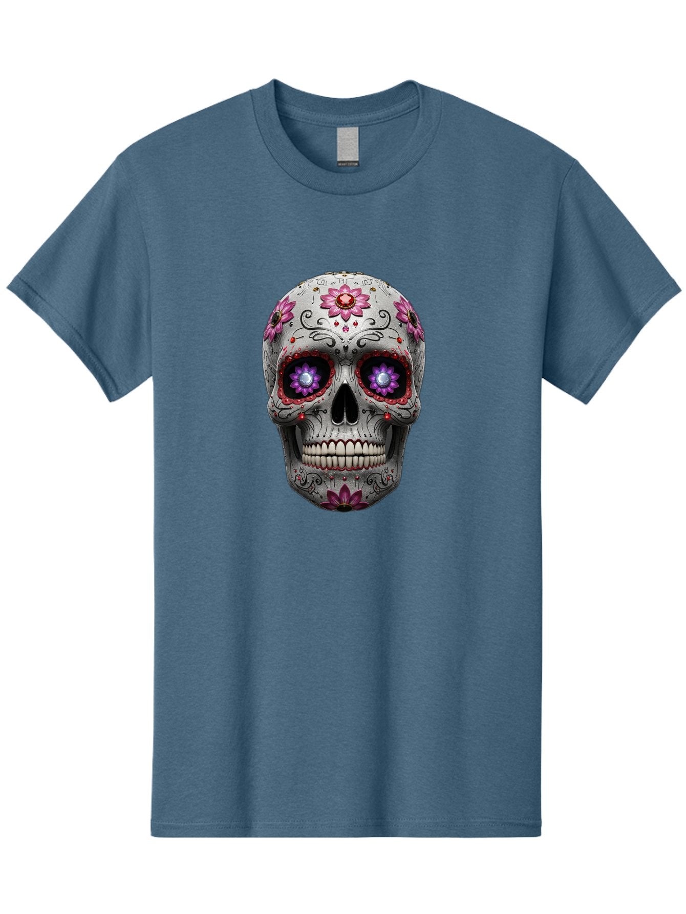 Sugar-Skull-17 Men'S Graphic Tee, 100% Cotton, Comfortable Casual Summer Wear, Machine Washable, Sugar Skull, Day Of The Dead, Skull Art, Floral Designs, Vibrant Colors, Intricate Patterns, Gothic Style, Mystical Symbols, Jewelry Designs, Bad766 5