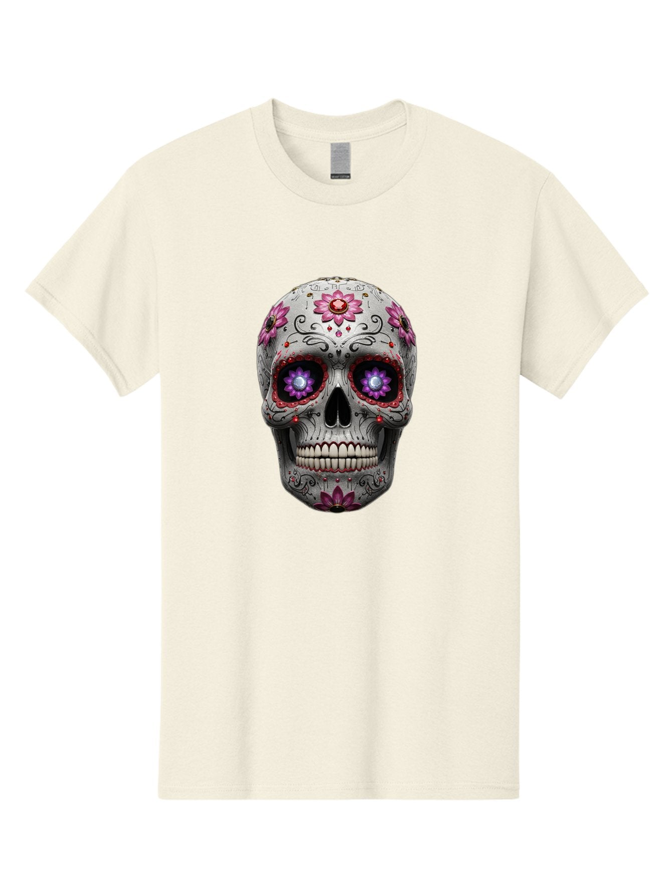 Sugar-Skull-17 Men'S Graphic Tee, 100% Cotton, Comfortable Casual Summer Wear, Machine Washable, Sugar Skull, Day Of The Dead, Skull Art, Floral Designs, Vibrant Colors, Intricate Patterns, Gothic Style, Mystical Symbols, Jewelry Designs, Bad766 4