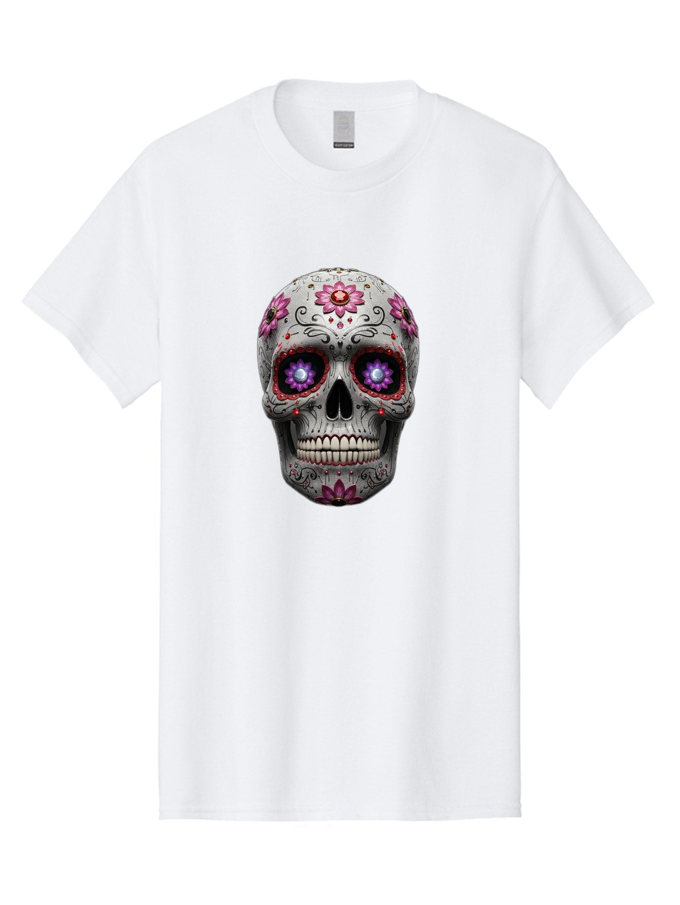 Sugar-Skull-17 Men'S Graphic Tee, 100% Cotton, Comfortable Casual Summer Wear, Machine Washable, Sugar Skull, Day Of The Dead, Skull Art, Floral Designs, Vibrant Colors, Intricate Patterns, Gothic Style, Mystical Symbols, Jewelry Designs, Bad766 13