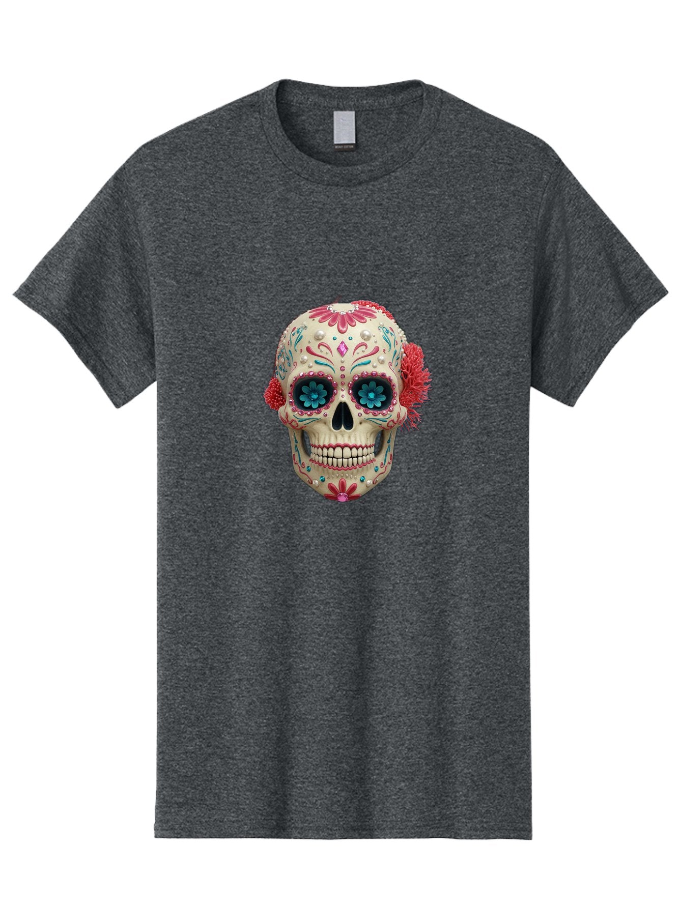 Sugar-Skull-18 Men'S Graphic Tee, 100% Cotton, Comfortable Casual Summer Wear, Machine Washable, Sugar Skull, Dia De Los Muertos, Vibrant Flowers, Colorful Decorations, Festive Atmosphere, Mexican Culture, Ornate Design, Floral Patterns, Bad767 6
