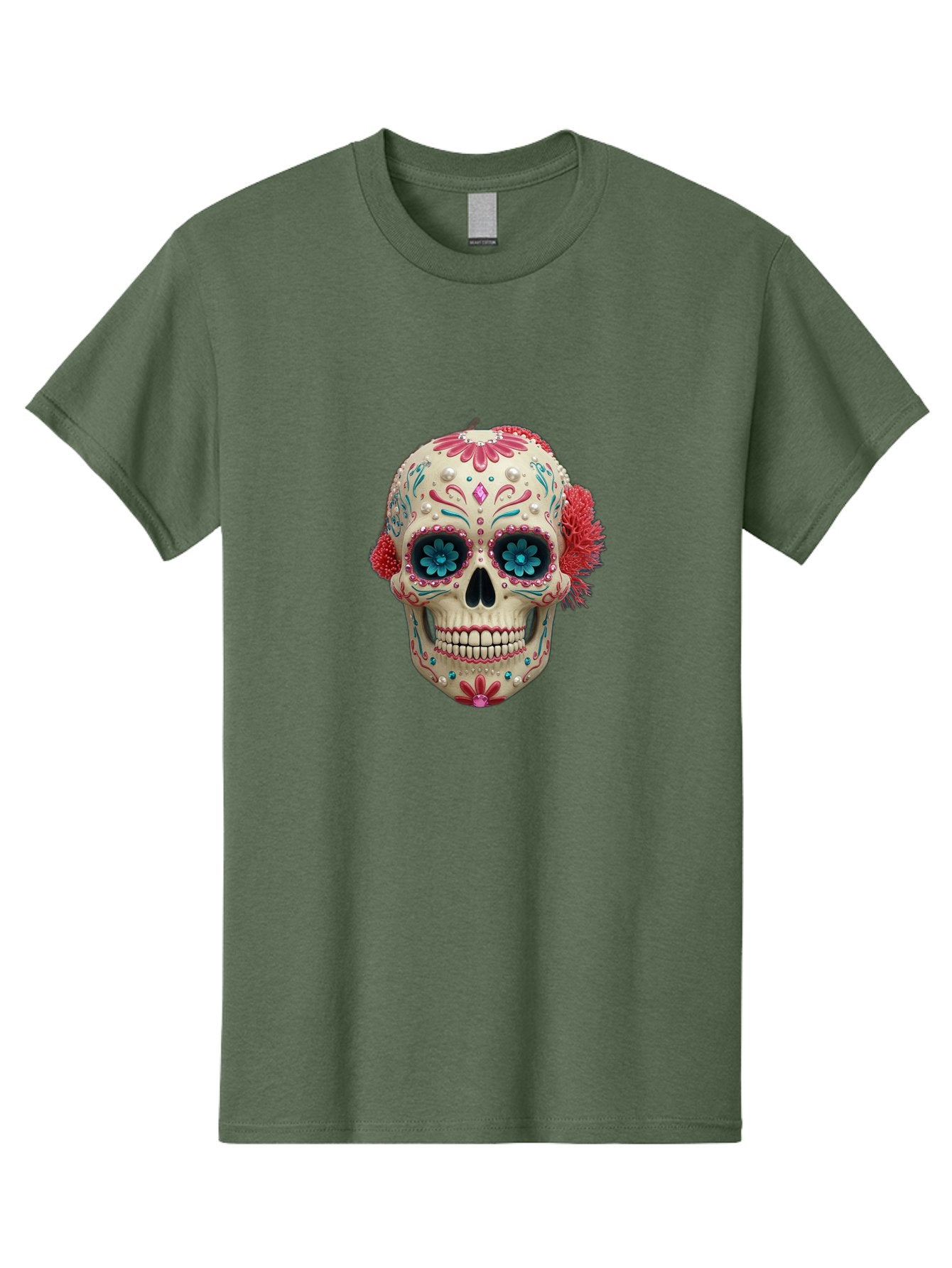 Sugar-Skull-18 Men'S Graphic Tee, 100% Cotton, Comfortable Casual Summer Wear, Machine Washable, Sugar Skull, Dia De Los Muertos, Vibrant Flowers, Colorful Decorations, Festive Atmosphere, Mexican Culture, Ornate Design, Floral Patterns, Bad767 7