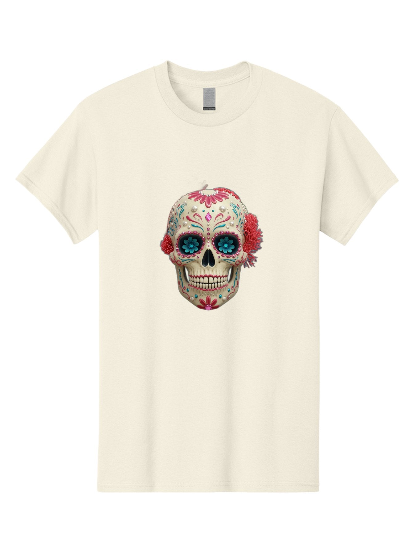 Sugar-Skull-18 Men'S Graphic Tee, 100% Cotton, Comfortable Casual Summer Wear, Machine Washable, Sugar Skull, Dia De Los Muertos, Vibrant Flowers, Colorful Decorations, Festive Atmosphere, Mexican Culture, Ornate Design, Floral Patterns, Bad767 14