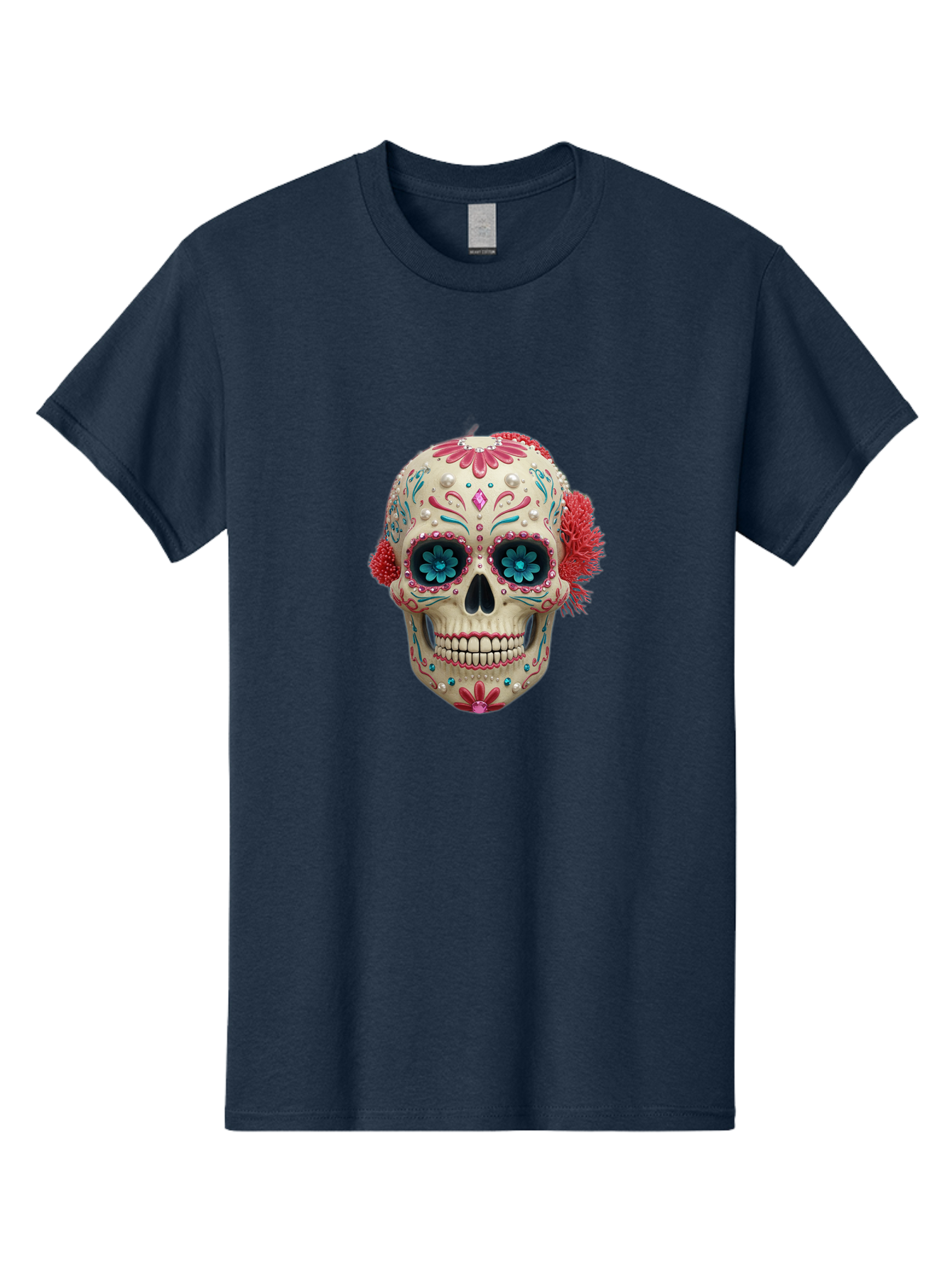 Sugar-Skull-18 Men'S Graphic Tee, 100% Cotton, Comfortable Casual Summer Wear, Machine Washable, Sugar Skull, Dia De Los Muertos, Vibrant Flowers, Colorful Decorations, Festive Atmosphere, Mexican Culture, Ornate Design, Floral Patterns, Bad767 3