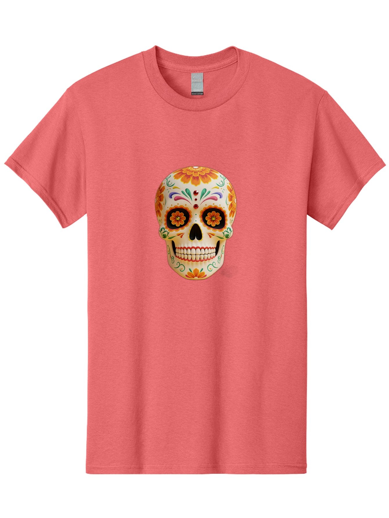 Sugar-Skull-20 Men'S Graphic Tee, 100% Cotton, Comfortable Casual Summer Wear, Machine Washable, Sugar Skull, Day Of The Dead, Dia De Los Muertos, Colorful Skull, Floral Decorations, Vibrant Colors, Mexican Art, Festive, Celebratory, Bad770