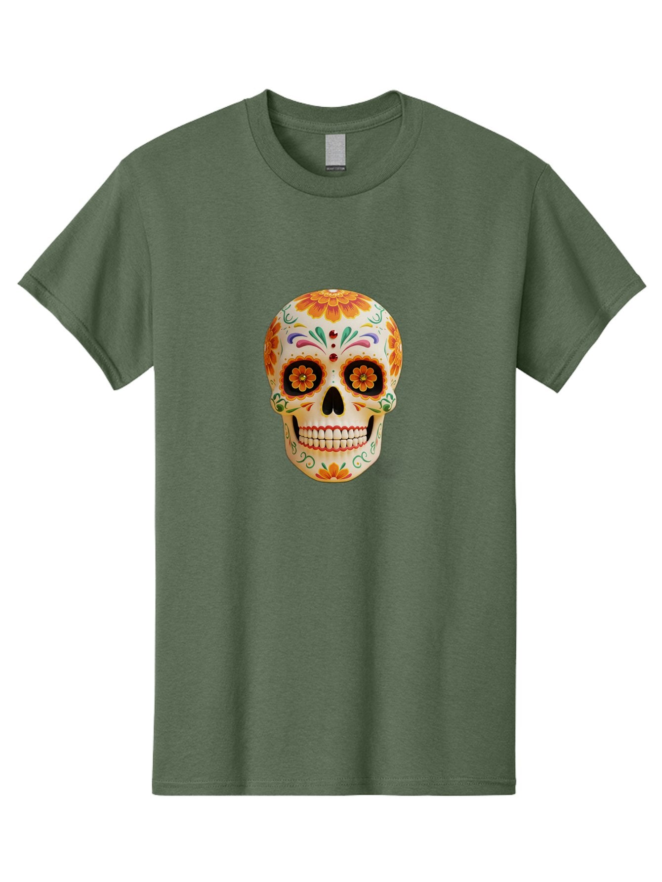 Sugar-Skull-20 Men'S Graphic Tee, 100% Cotton, Comfortable Casual Summer Wear, Machine Washable, Sugar Skull, Day Of The Dead, Dia De Los Muertos, Colorful Skull, Floral Decorations, Vibrant Colors, Mexican Art, Festive, Celebratory, Bad770 15