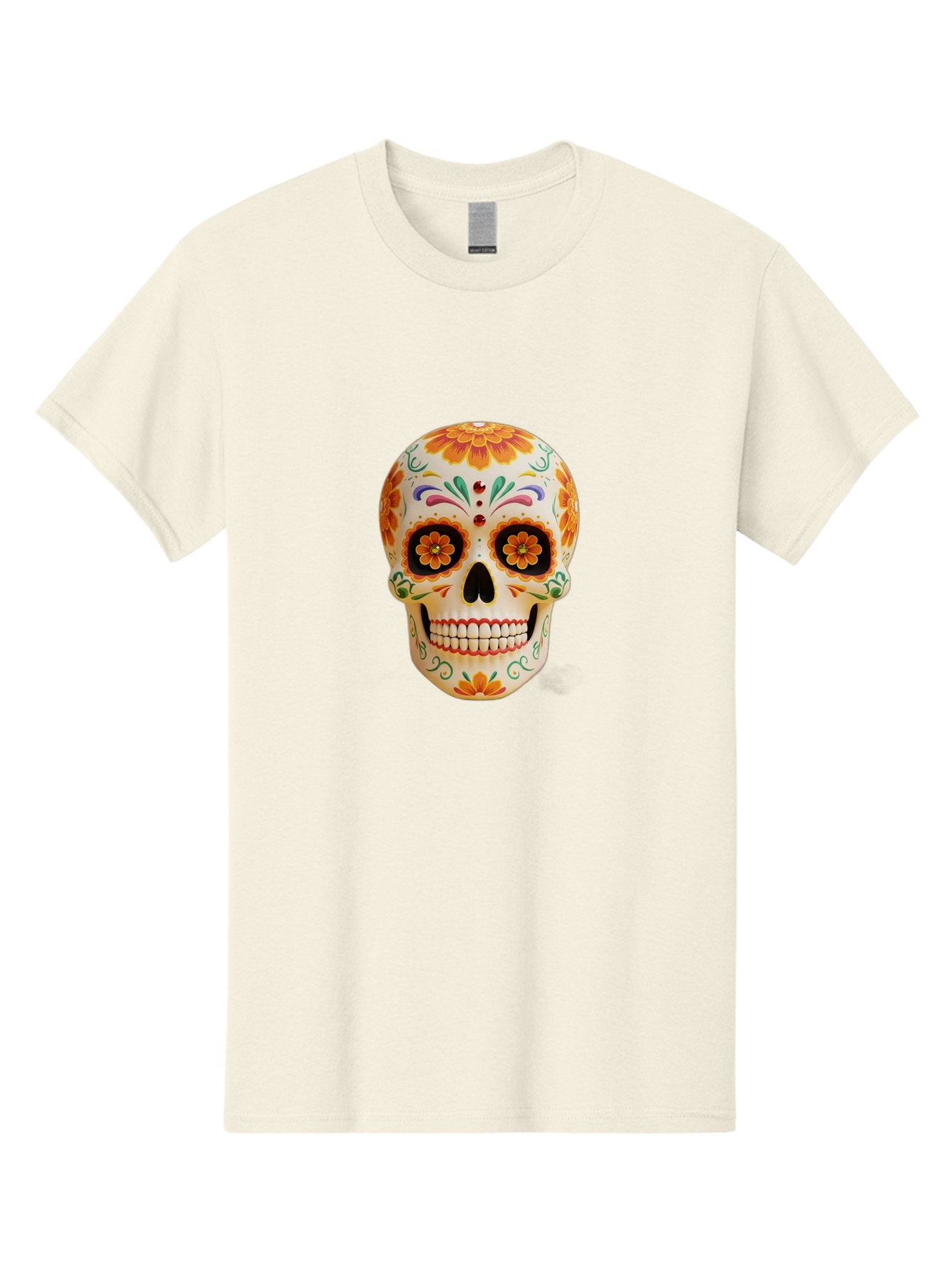 Sugar-Skull-20 Men'S Graphic Tee, 100% Cotton, Comfortable Casual Summer Wear, Machine Washable, Sugar Skull, Day Of The Dead, Dia De Los Muertos, Colorful Skull, Floral Decorations, Vibrant Colors, Mexican Art, Festive, Celebratory, Bad770