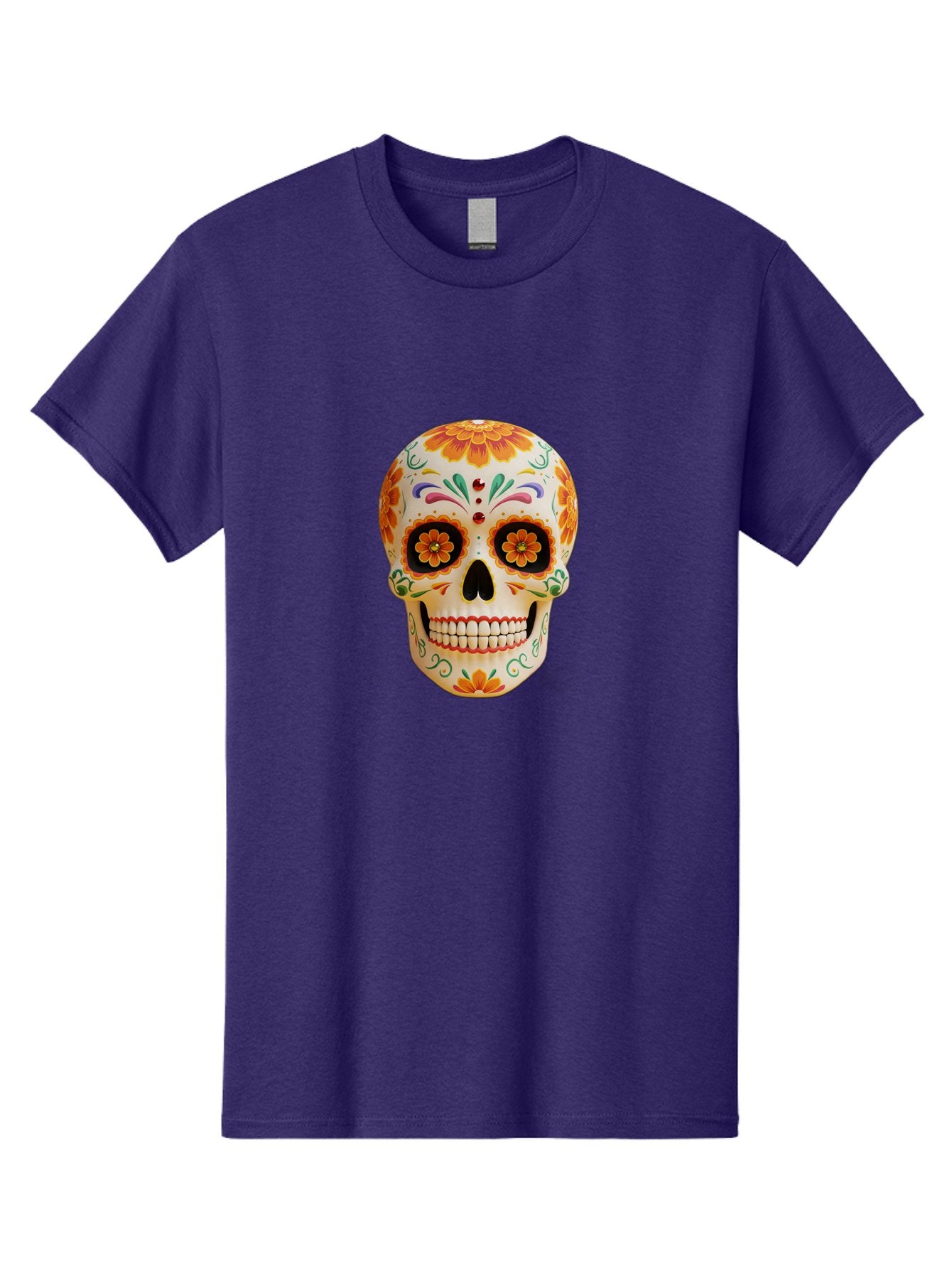Sugar-Skull-20 Men'S Graphic Tee, 100% Cotton, Comfortable Casual Summer Wear, Machine Washable, Sugar Skull, Day Of The Dead, Dia De Los Muertos, Colorful Skull, Floral Decorations, Vibrant Colors, Mexican Art, Festive, Celebratory, Bad770 3