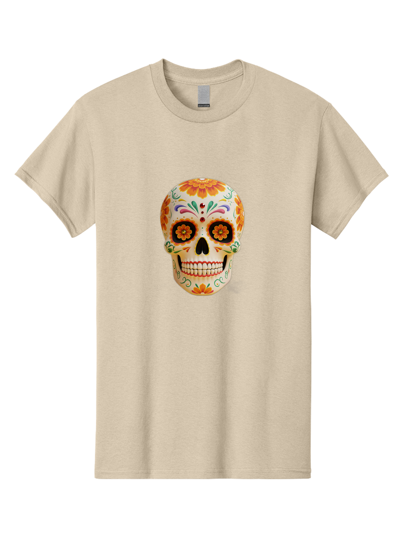 Sugar-Skull-20 Men'S Graphic Tee, 100% Cotton, Comfortable Casual Summer Wear, Machine Washable, Sugar Skull, Day Of The Dead, Dia De Los Muertos, Colorful Skull, Floral Decorations, Vibrant Colors, Mexican Art, Festive, Celebratory, Bad770 12