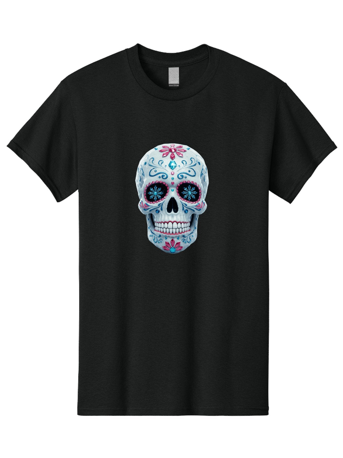 Sugar-Skull-21 Men'S Graphic Tee, 100% Cotton, Comfortable Casual Summer Wear, Machine Washable, Sugar Skull, Day Of The Dead, Decorative Skull, Floral Designs, Blue And Pink Patterns, Intricate Details, Festive Vibe, Cultural Heritage, Bad771 15