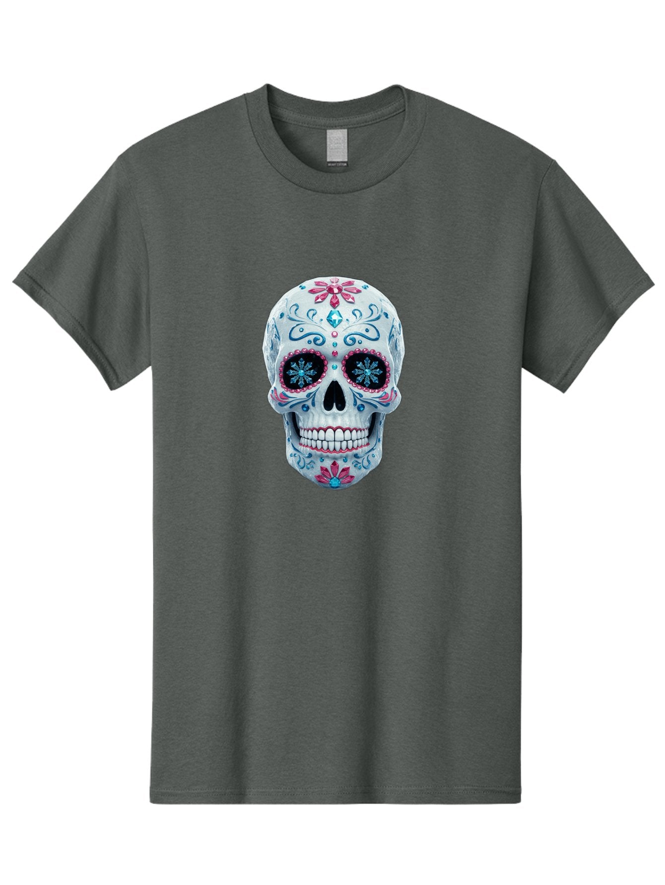 Sugar-Skull-21 Men'S Graphic Tee, 100% Cotton, Comfortable Casual Summer Wear, Machine Washable, Sugar Skull, Day Of The Dead, Decorative Skull, Floral Designs, Blue And Pink Patterns, Intricate Details, Festive Vibe, Cultural Heritage, Bad771 14