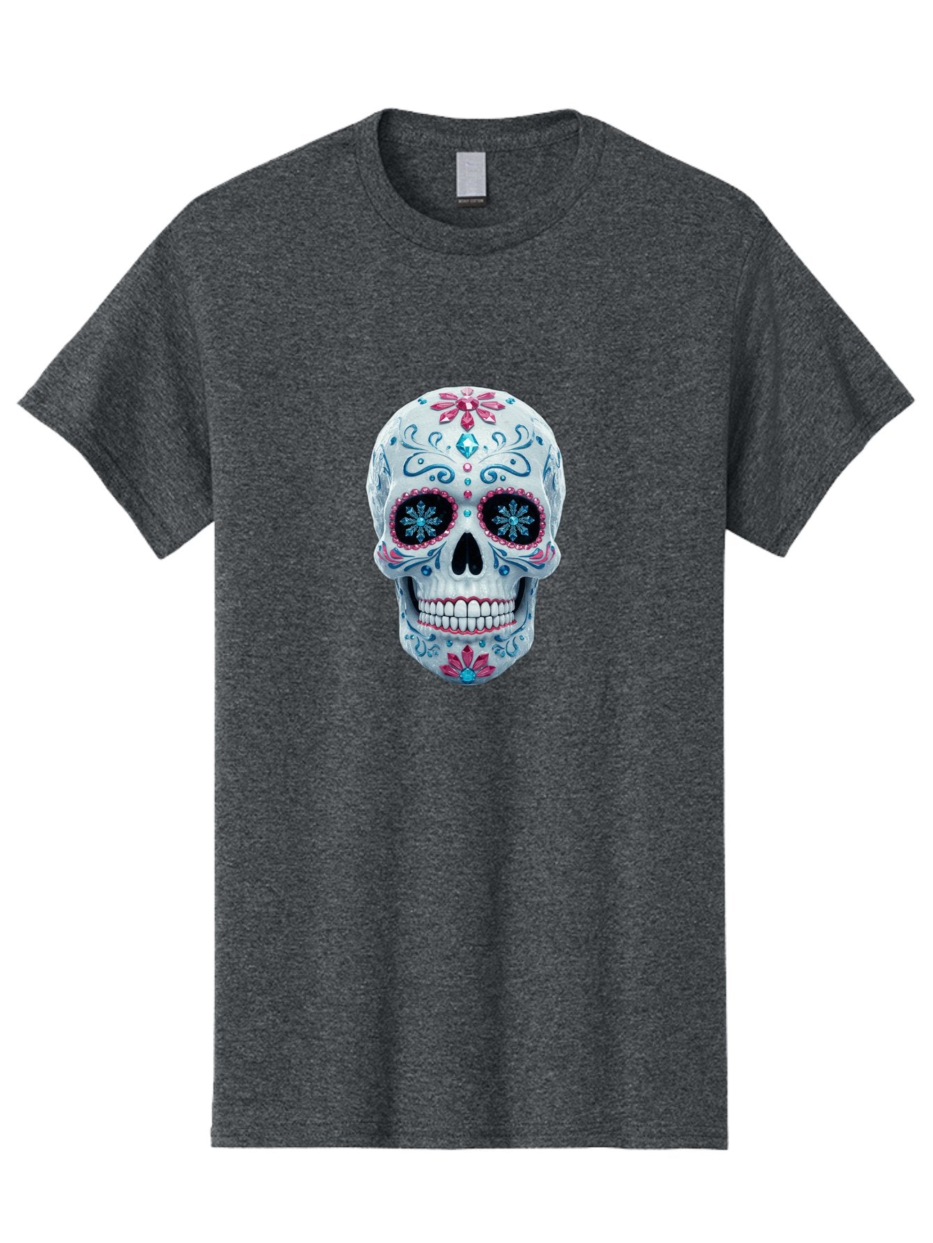 Sugar-Skull-21 Men'S Graphic Tee, 100% Cotton, Comfortable Casual Summer Wear, Machine Washable, Sugar Skull, Day Of The Dead, Decorative Skull, Floral Designs, Blue And Pink Patterns, Intricate Details, Festive Vibe, Cultural Heritage, Bad771 9