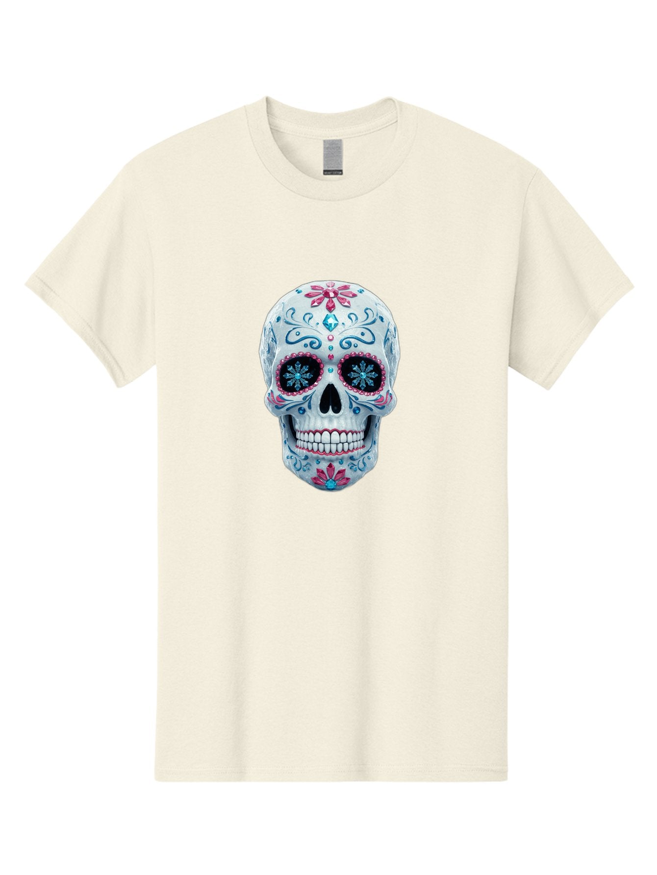 Sugar-Skull-21 Men'S Graphic Tee, 100% Cotton, Comfortable Casual Summer Wear, Machine Washable, Sugar Skull, Day Of The Dead, Decorative Skull, Floral Designs, Blue And Pink Patterns, Intricate Details, Festive Vibe, Cultural Heritage, Bad771 10