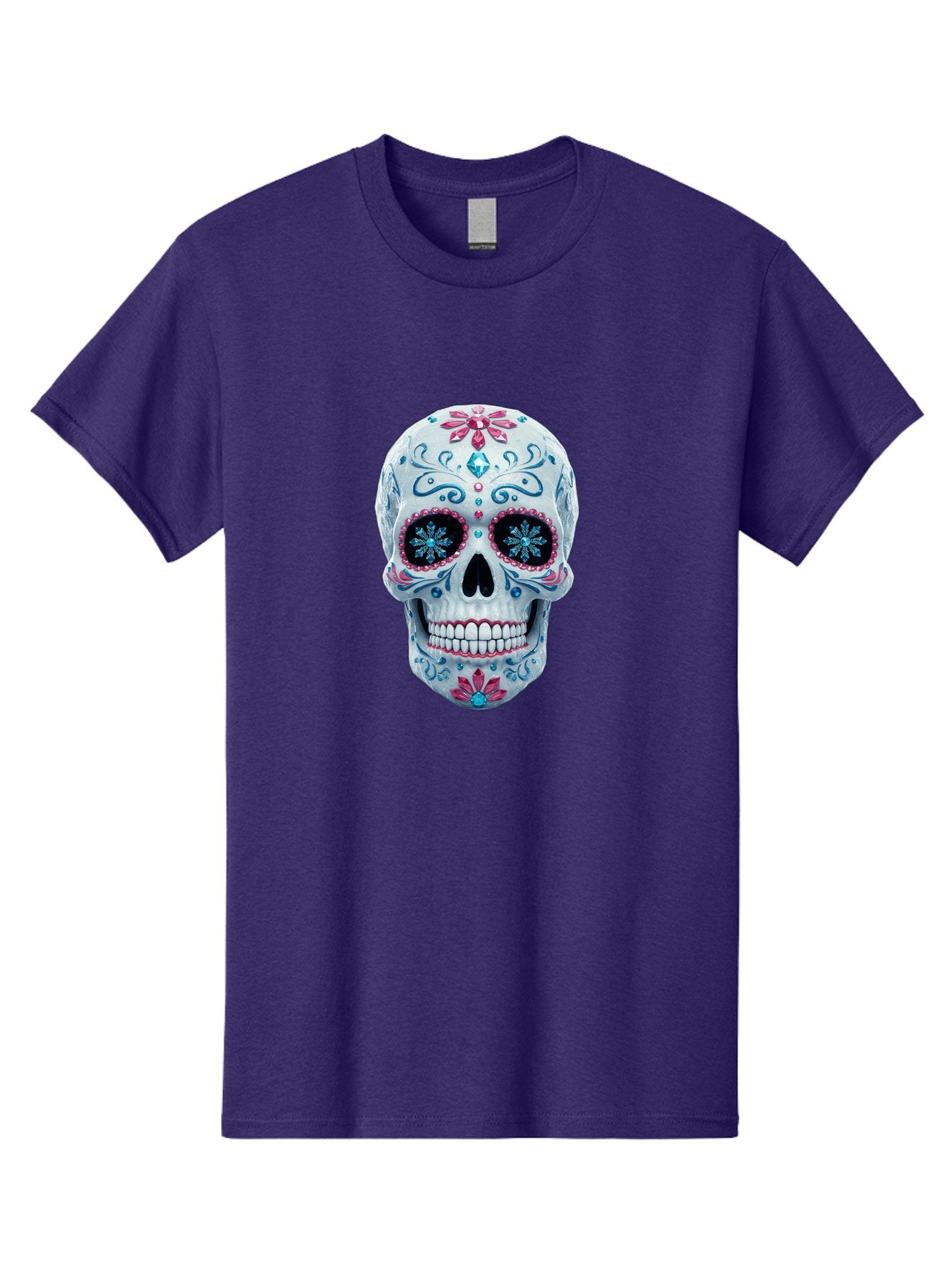 Sugar-Skull-21 Men'S Graphic Tee, 100% Cotton, Comfortable Casual Summer Wear, Machine Washable, Sugar Skull, Day Of The Dead, Decorative Skull, Floral Designs, Blue And Pink Patterns, Intricate Details, Festive Vibe, Cultural Heritage, Bad771