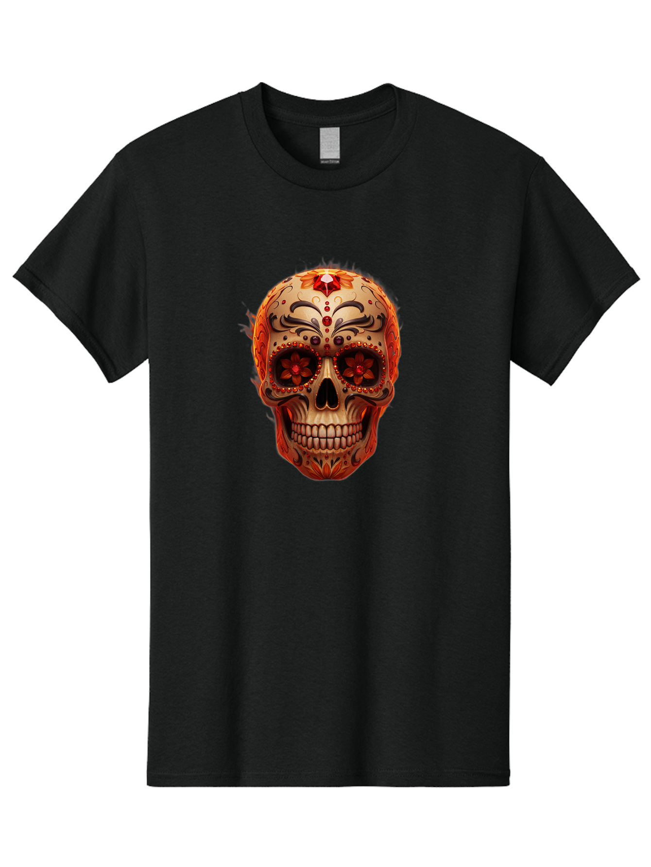 Sugar-Skull-22 Men'S Graphic Tee, 100% Cotton, Comfortable Casual Summer Wear, Machine Washable, Sugar Skull, Day Of The Dead, Mexican Culture, Decorated Skull, Floral Designs, Red Jewels, Festive, Traditional Art, Vibrant, Ornate Bad772 11