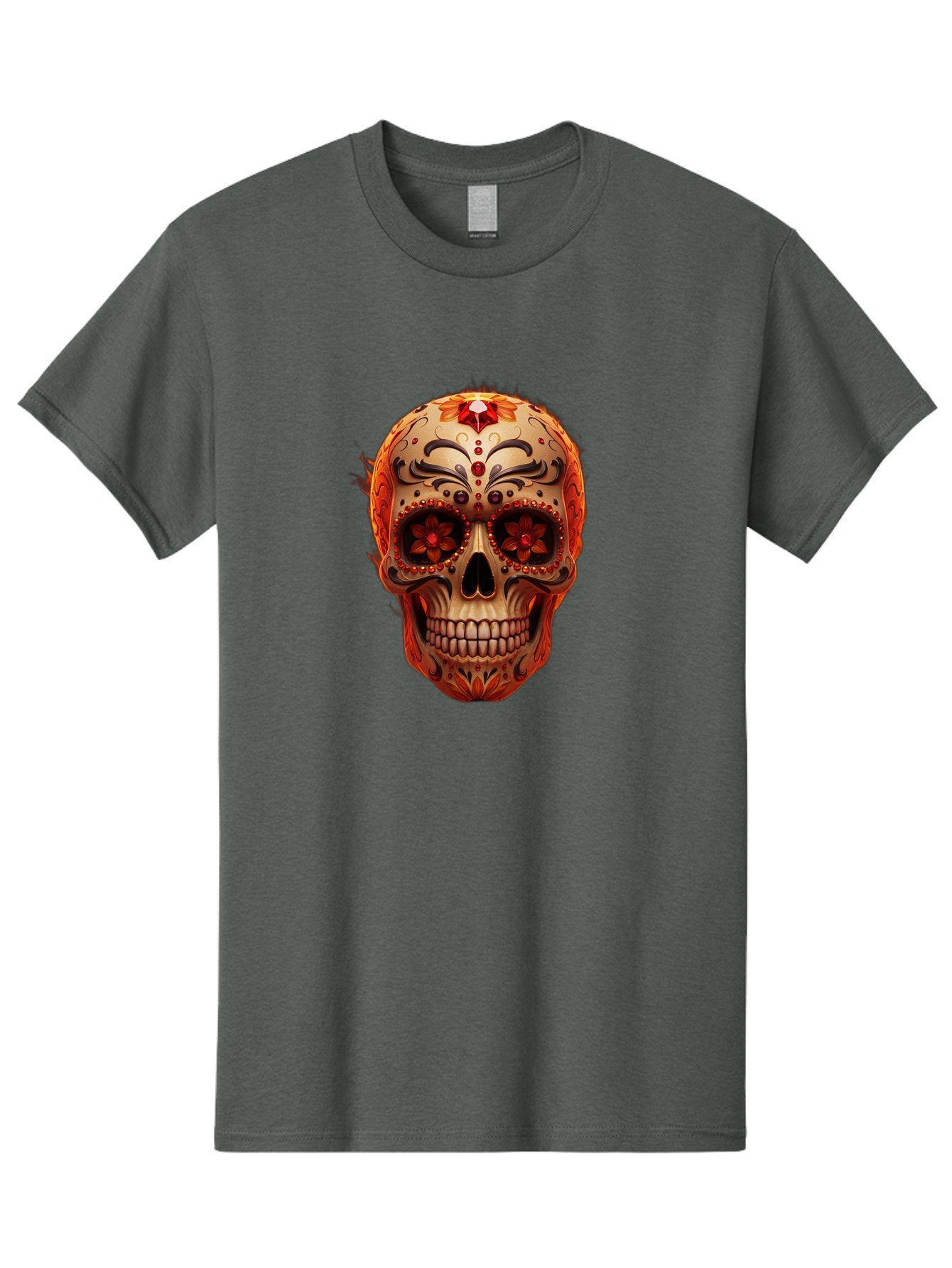 Sugar-Skull-22 Men'S Graphic Tee, 100% Cotton, Comfortable Casual Summer Wear, Machine Washable, Sugar Skull, Day Of The Dead, Mexican Culture, Decorated Skull, Floral Designs, Red Jewels, Festive, Traditional Art, Vibrant, Ornate Bad772 13