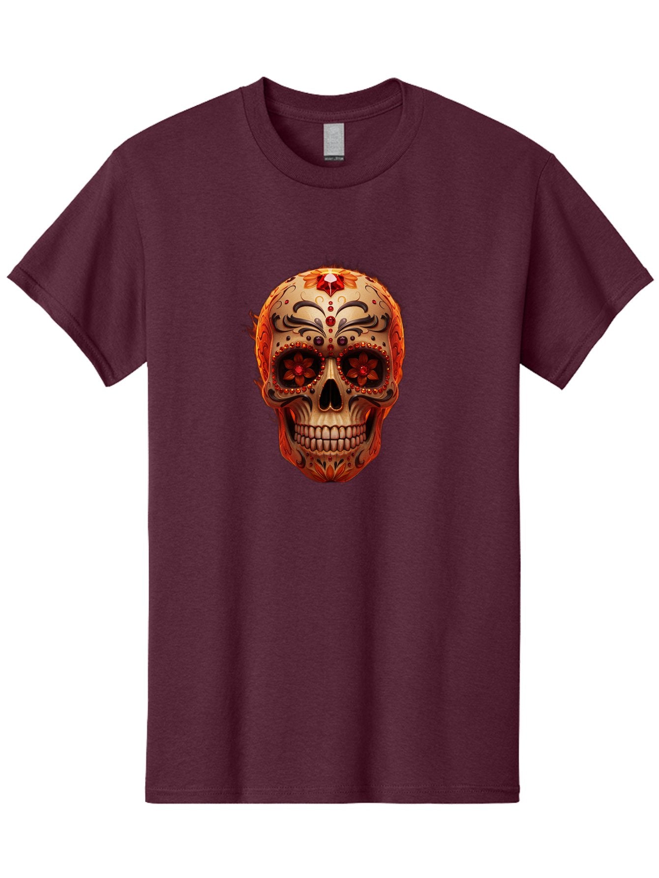 Sugar-Skull-22 Men'S Graphic Tee, 100% Cotton, Comfortable Casual Summer Wear, Machine Washable, Sugar Skull, Day Of The Dead, Mexican Culture, Decorated Skull, Floral Designs, Red Jewels, Festive, Traditional Art, Vibrant, Ornate Bad772 11