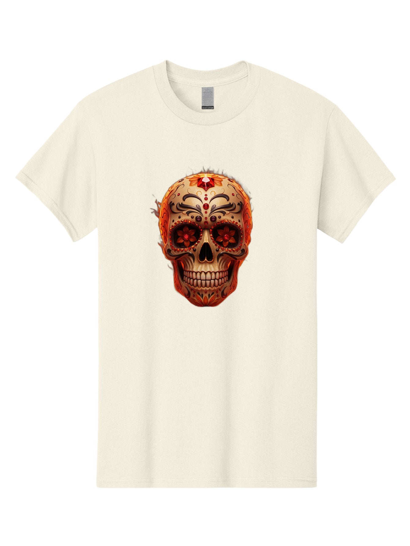 Sugar-Skull-22 Men'S Graphic Tee, 100% Cotton, Comfortable Casual Summer Wear, Machine Washable, Sugar Skull, Day Of The Dead, Mexican Culture, Decorated Skull, Floral Designs, Red Jewels, Festive, Traditional Art, Vibrant, Ornate Bad772 12