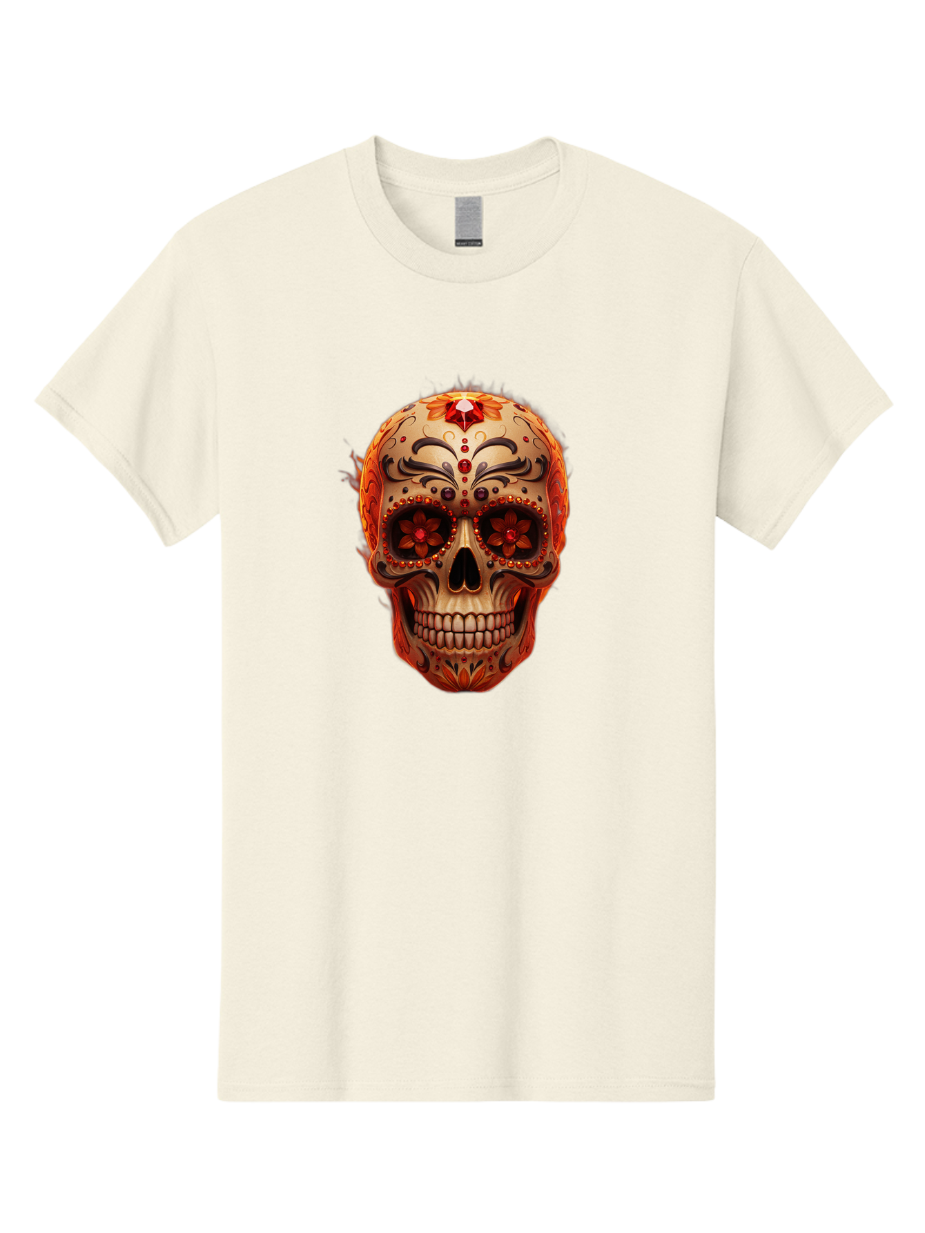 Sugar-Skull-22 Men'S Graphic Tee, 100% Cotton, Comfortable Casual Summer Wear, Machine Washable, Sugar Skull, Day Of The Dead, Mexican Culture, Decorated Skull, Floral Designs, Red Jewels, Festive, Traditional Art, Vibrant, Ornate Bad772 3