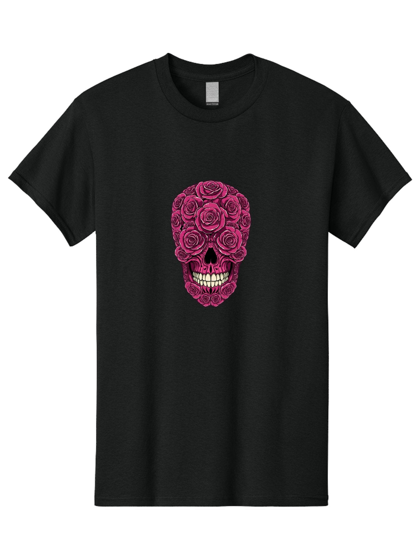 Sugar-Skull-3 Men'S Graphic Tee, 100% Cotton, Comfortable Casual Summer Wear, Machine Washable, Sugar Skull, Floral Skull, Roses, White Teeth, Vibrant Pink, Gothic Art, Day Of The Dead, Floral Design Bad775 9
