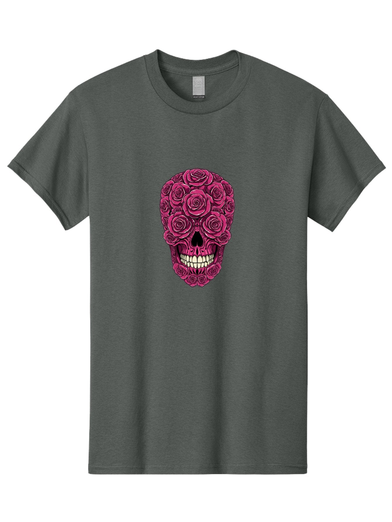 Sugar-Skull-3 Men'S Graphic Tee, 100% Cotton, Comfortable Casual Summer Wear, Machine Washable, Sugar Skull, Floral Skull, Roses, White Teeth, Vibrant Pink, Gothic Art, Day Of The Dead, Floral Design Bad775 11