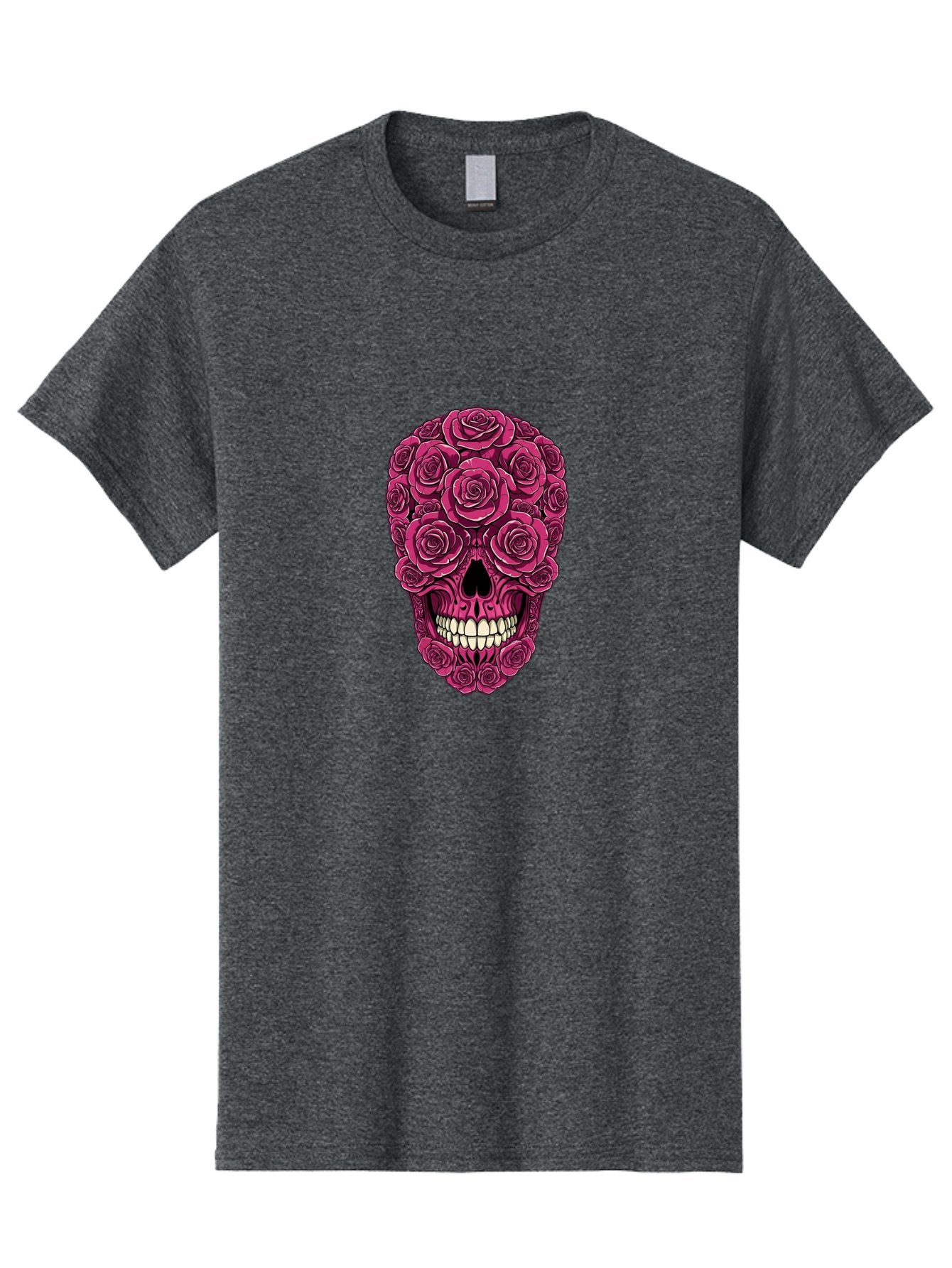 Sugar-Skull-3 Men'S Graphic Tee, 100% Cotton, Comfortable Casual Summer Wear, Machine Washable, Sugar Skull, Floral Skull, Roses, White Teeth, Vibrant Pink, Gothic Art, Day Of The Dead, Floral Design Bad775 4