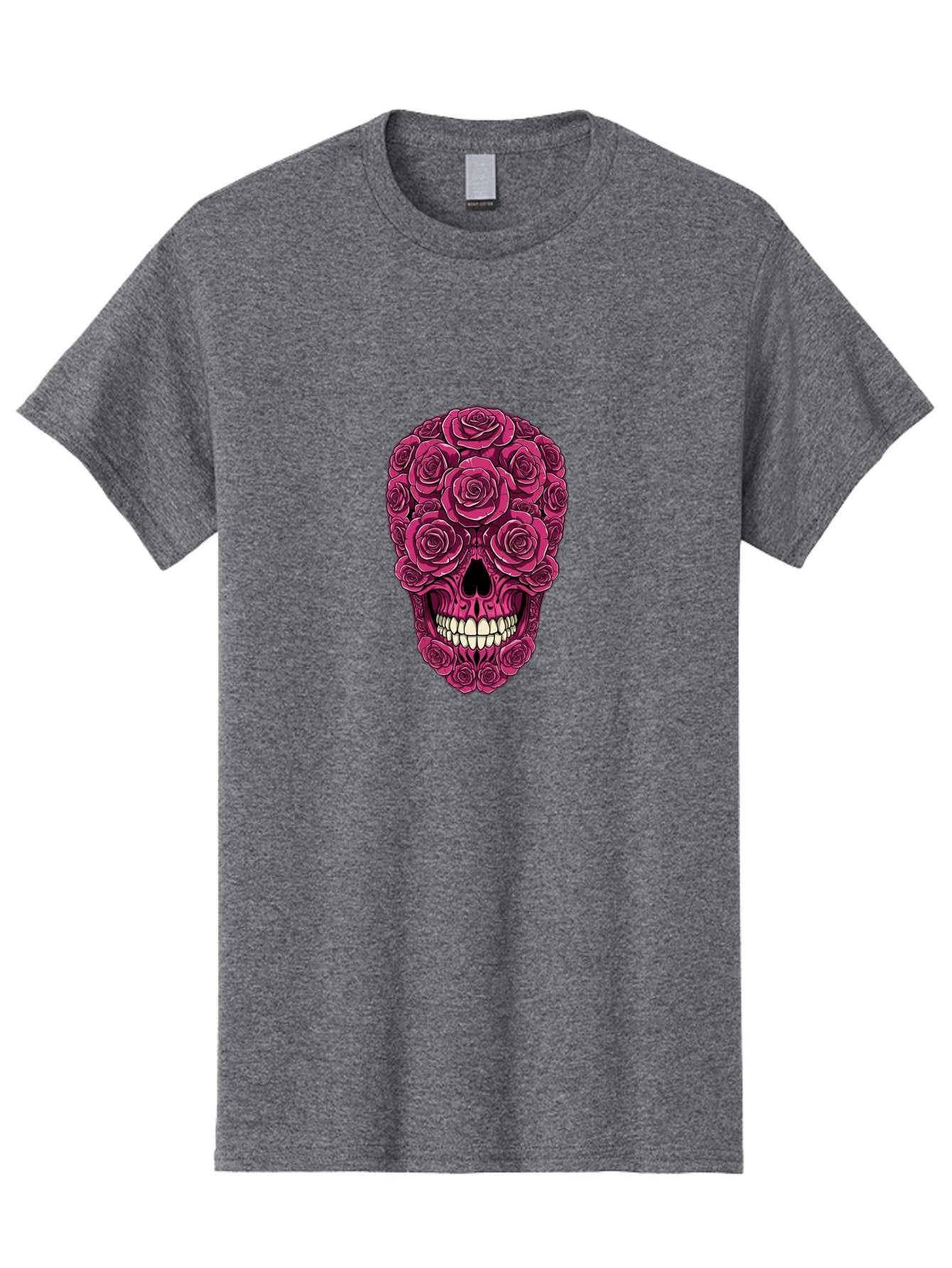Sugar-Skull-3 Men'S Graphic Tee, 100% Cotton, Comfortable Casual Summer Wear, Machine Washable, Sugar Skull, Floral Skull, Roses, White Teeth, Vibrant Pink, Gothic Art, Day Of The Dead, Floral Design Bad775 13