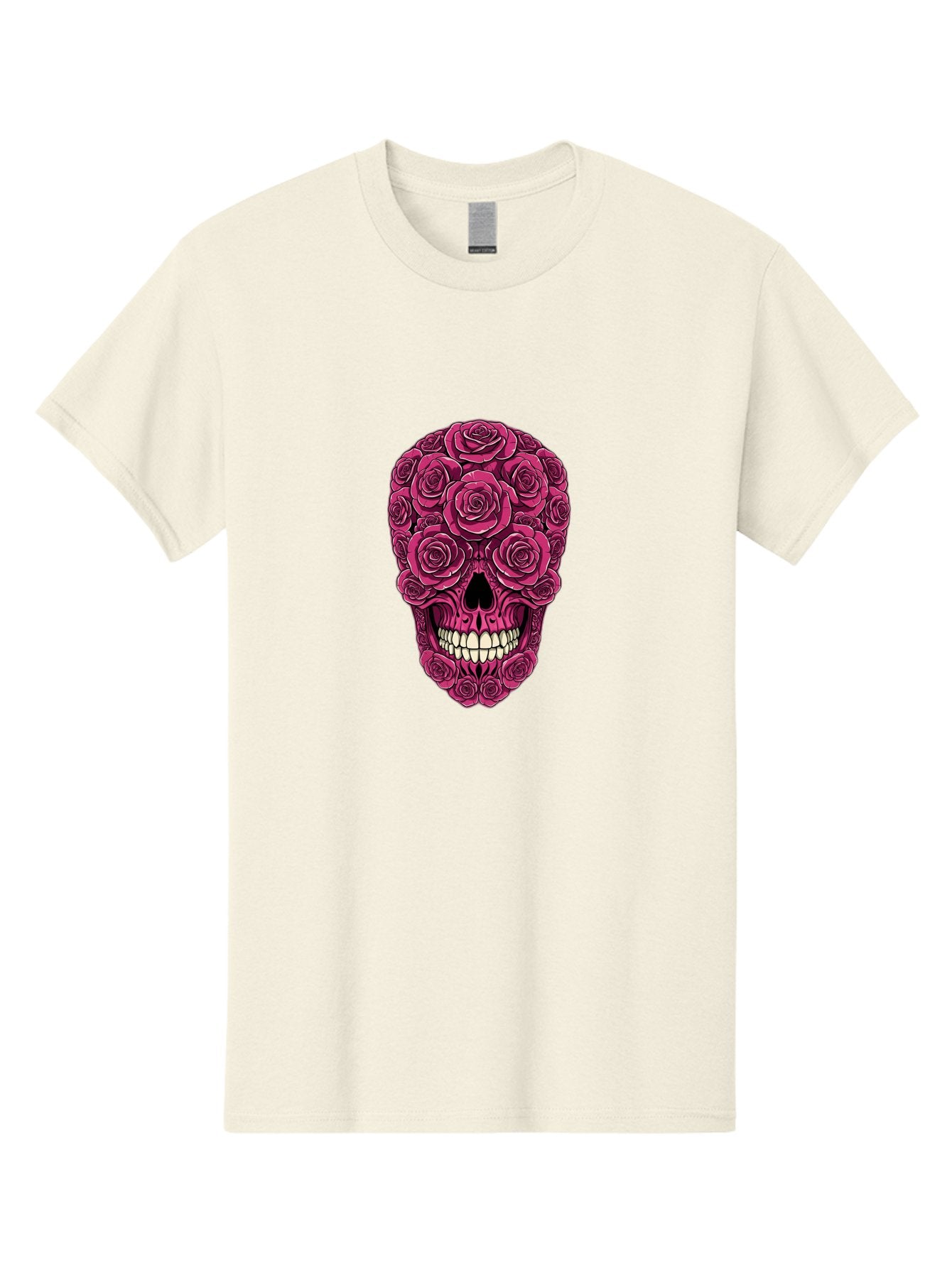 Sugar-Skull-3 Men'S Graphic Tee, 100% Cotton, Comfortable Casual Summer Wear, Machine Washable, Sugar Skull, Floral Skull, Roses, White Teeth, Vibrant Pink, Gothic Art, Day Of The Dead, Floral Design Bad775 7