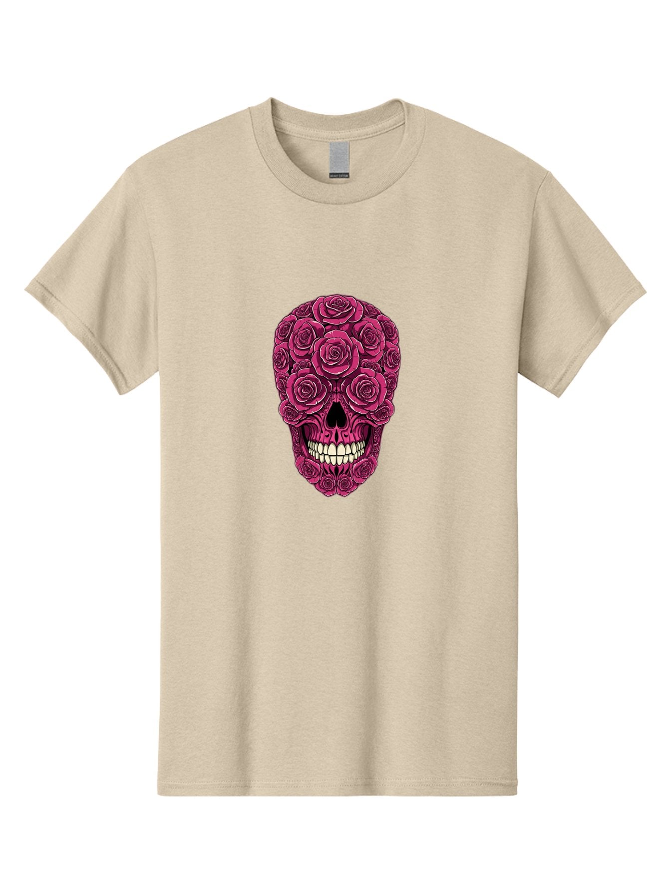 Sugar-Skull-3 Men'S Graphic Tee, 100% Cotton, Comfortable Casual Summer Wear, Machine Washable, Sugar Skull, Floral Skull, Roses, White Teeth, Vibrant Pink, Gothic Art, Day Of The Dead, Floral Design Bad775 6