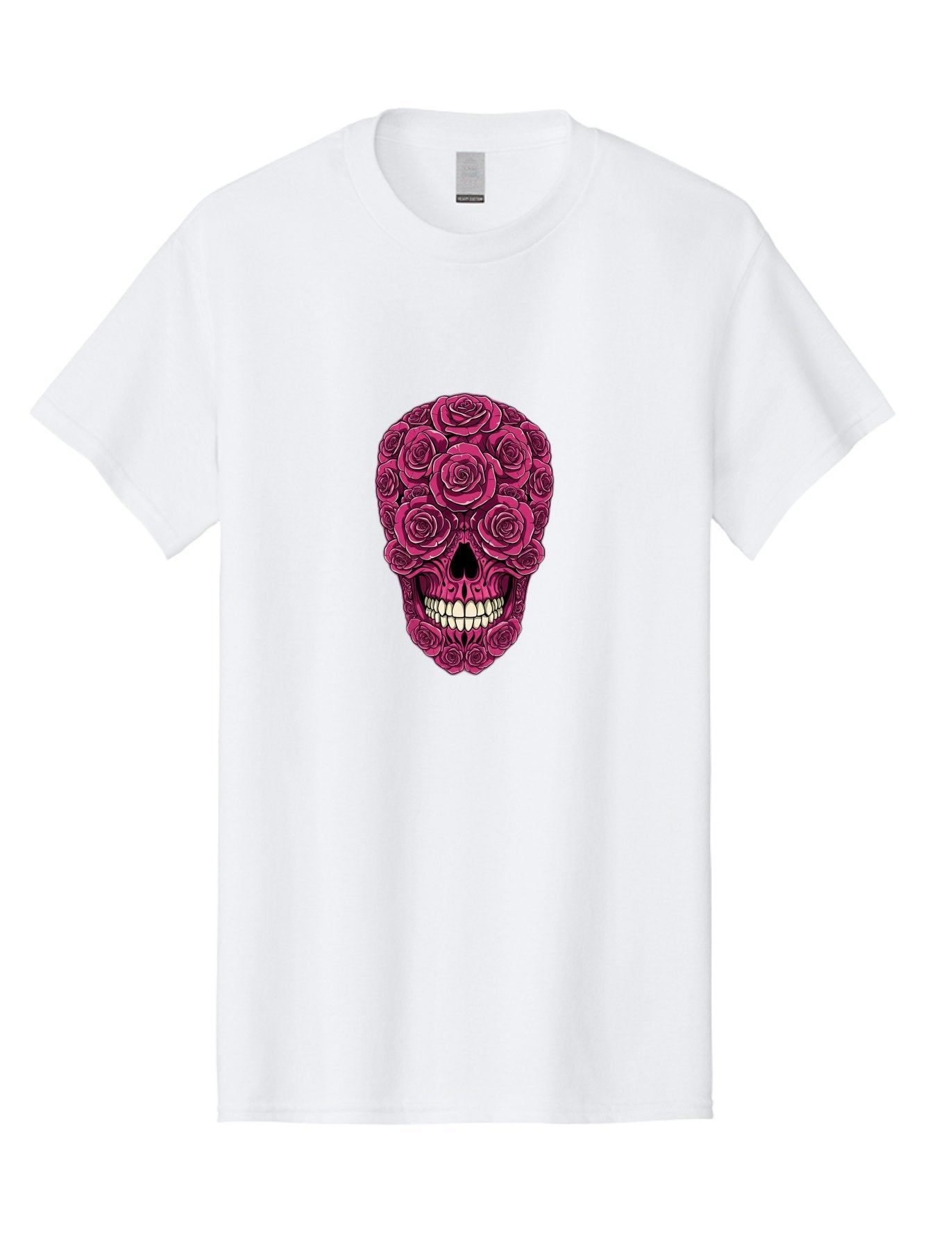 Sugar-Skull-3 Men'S Graphic Tee, 100% Cotton, Comfortable Casual Summer Wear, Machine Washable, Sugar Skull, Floral Skull, Roses, White Teeth, Vibrant Pink, Gothic Art, Day Of The Dead, Floral Design Bad775 5