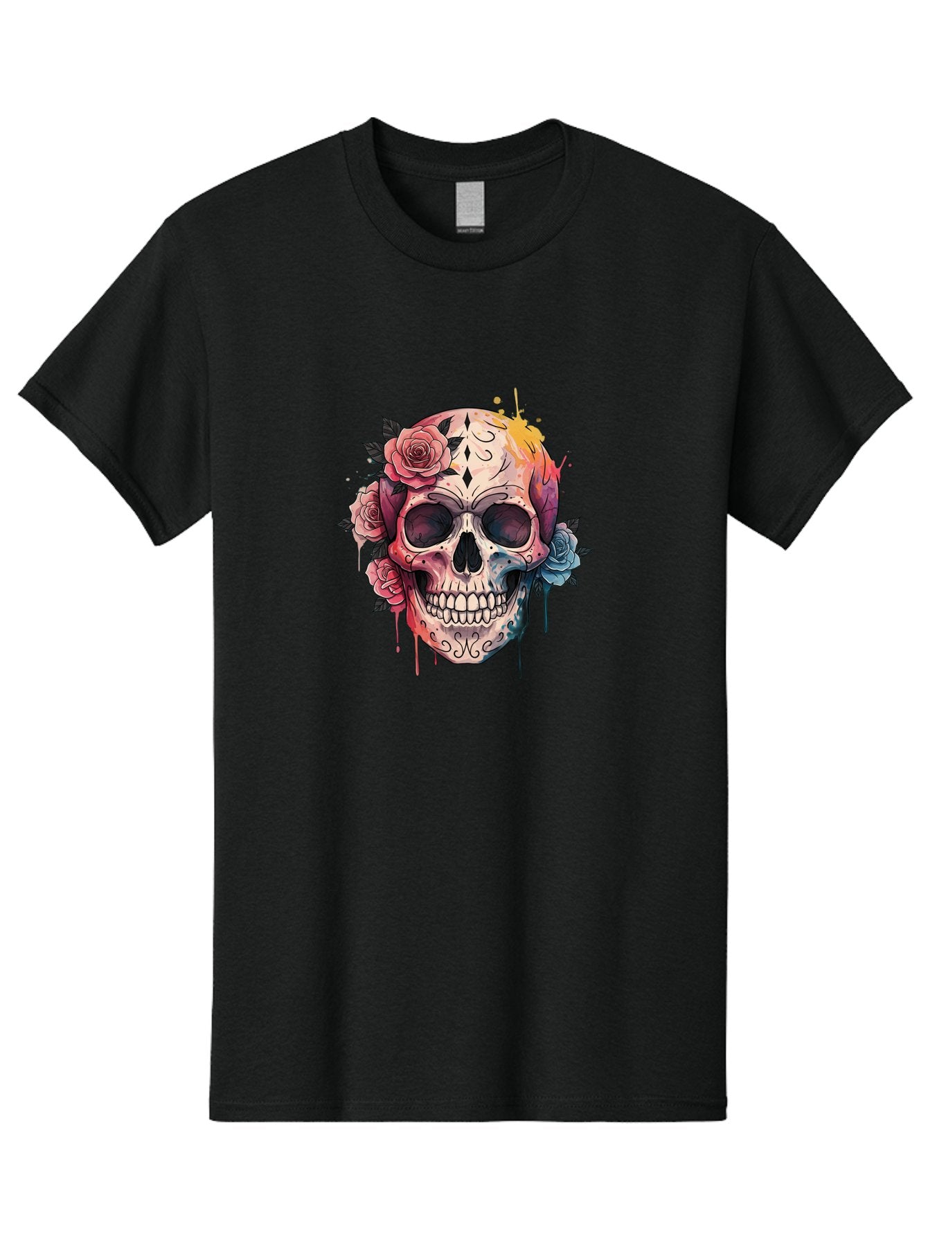 Sugar-Skull-4 Men'S Graphic Tee, 100% Cotton, Comfortable Casual Summer Wear, Machine Washable, Sugar Skull, Day Of The Dead, Floral Skull, Vibrant Colors, Intricate Designs, Abstract Art, Grunge Style, Street Art, Tattoo Art, Mexican Culture, Bad776 9