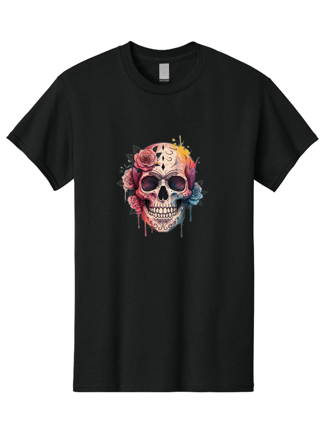 Sugar-Skull-4 Men'S Graphic Tee, 100% Cotton, Comfortable Casual Summer Wear, Machine Washable, Sugar Skull, Day Of The Dead, Floral Skull, Vibrant Colors, Intricate Designs, Abstract Art, Grunge Style, Street Art, Tattoo Art, Mexican Culture, Bad776 5