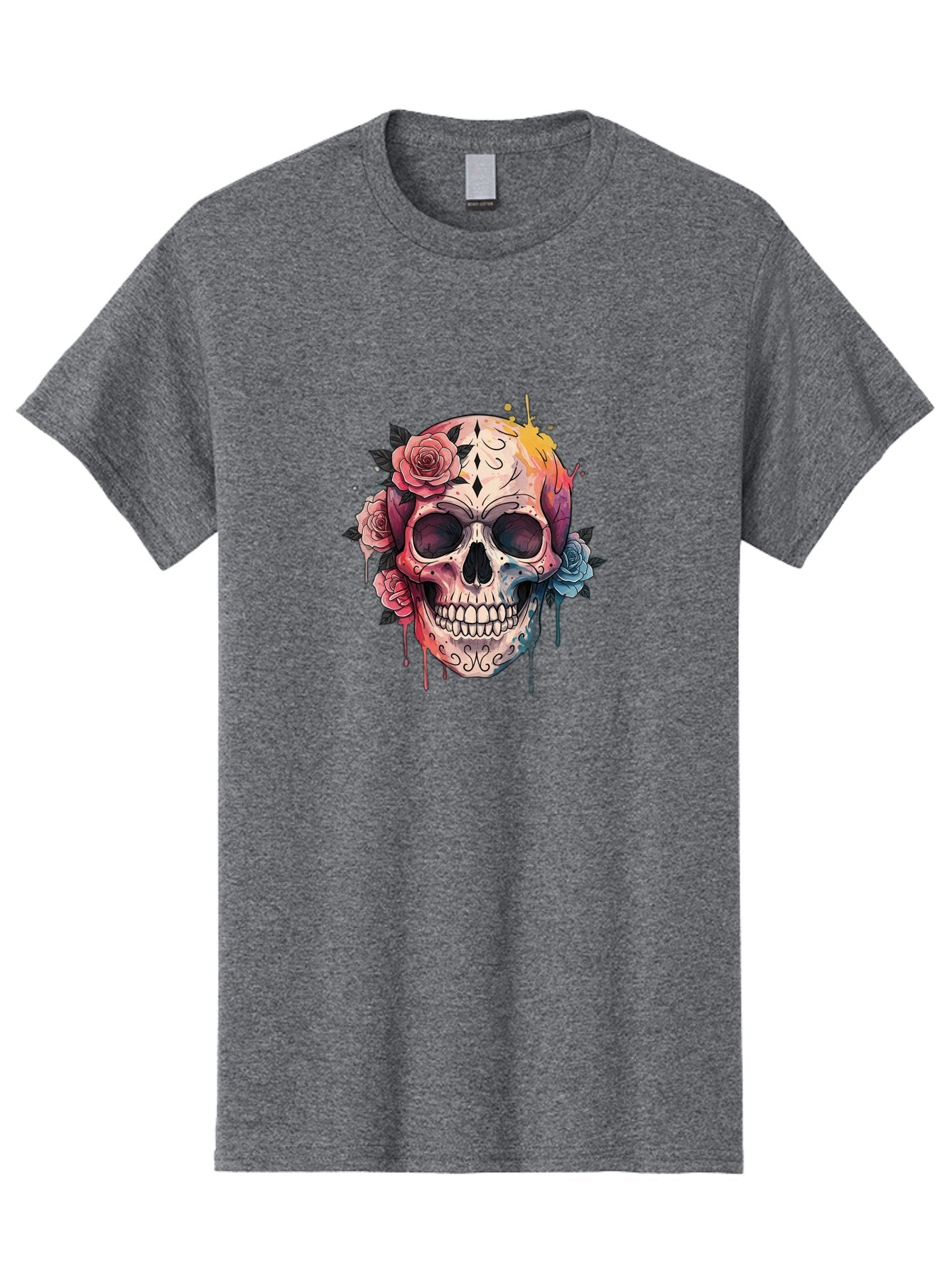 Sugar-Skull-4 Men'S Graphic Tee, 100% Cotton, Comfortable Casual Summer Wear, Machine Washable, Sugar Skull, Day Of The Dead, Floral Skull, Vibrant Colors, Intricate Designs, Abstract Art, Grunge Style, Street Art, Tattoo Art, Mexican Culture, Bad776 11