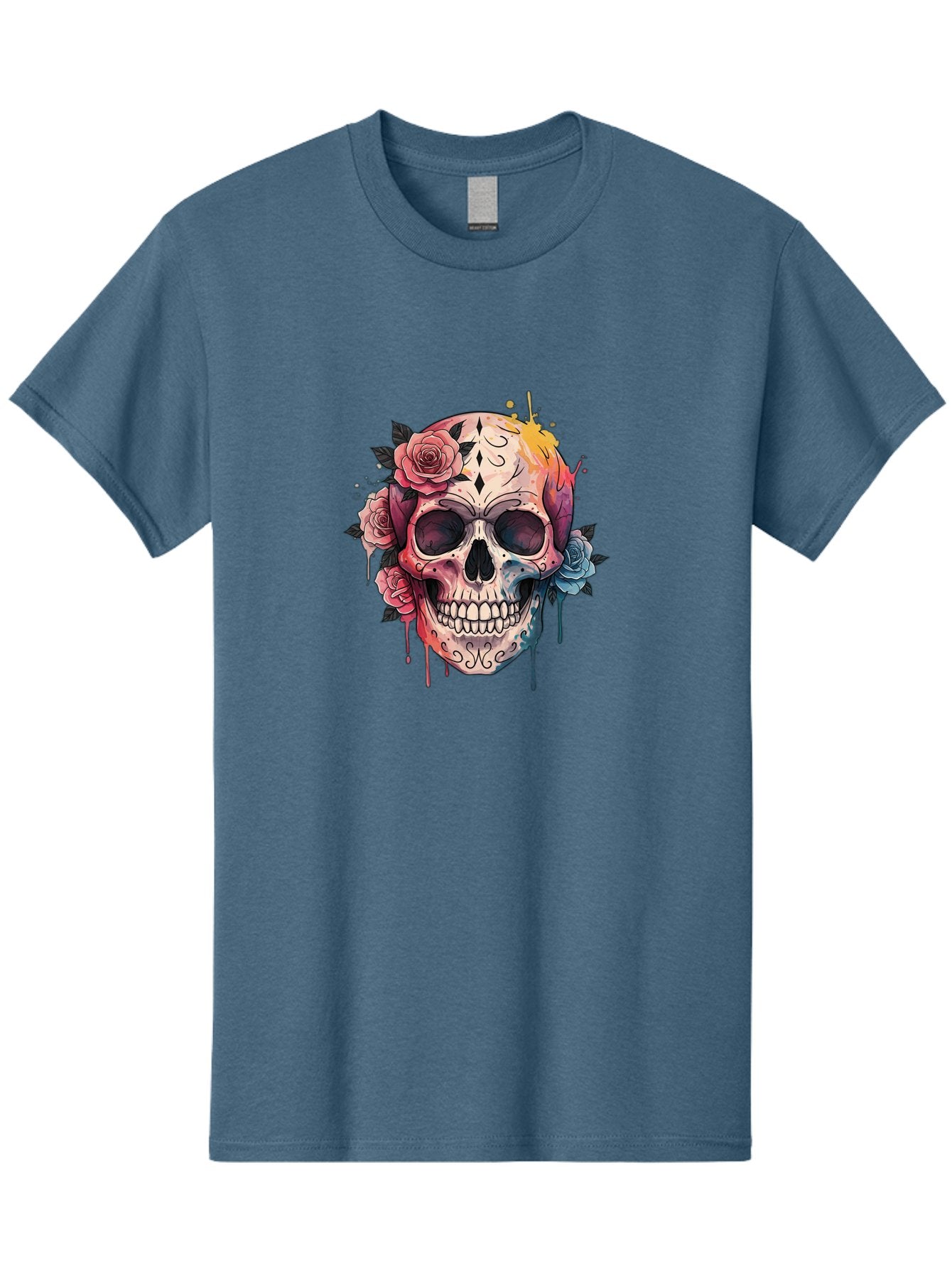 Sugar-Skull-4 Men'S Graphic Tee, 100% Cotton, Comfortable Casual Summer Wear, Machine Washable, Sugar Skull, Day Of The Dead, Floral Skull, Vibrant Colors, Intricate Designs, Abstract Art, Grunge Style, Street Art, Tattoo Art, Mexican Culture, Bad776 4