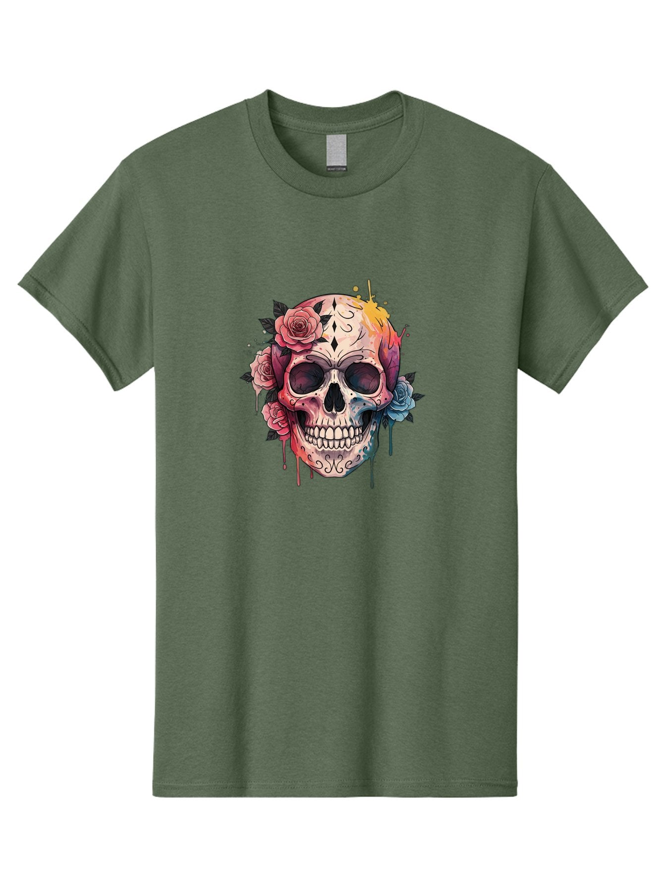Sugar-Skull-4 Men'S Graphic Tee, 100% Cotton, Comfortable Casual Summer Wear, Machine Washable, Sugar Skull, Day Of The Dead, Floral Skull, Vibrant Colors, Intricate Designs, Abstract Art, Grunge Style, Street Art, Tattoo Art, Mexican Culture, Bad776 7