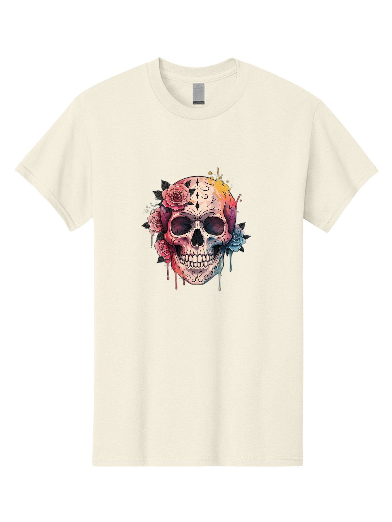 Sugar-Skull-4 Men'S Graphic Tee, 100% Cotton, Comfortable Casual Summer Wear, Machine Washable, Sugar Skull, Day Of The Dead, Floral Skull, Vibrant Colors, Intricate Designs, Abstract Art, Grunge Style, Street Art, Tattoo Art, Mexican Culture, Bad776 3