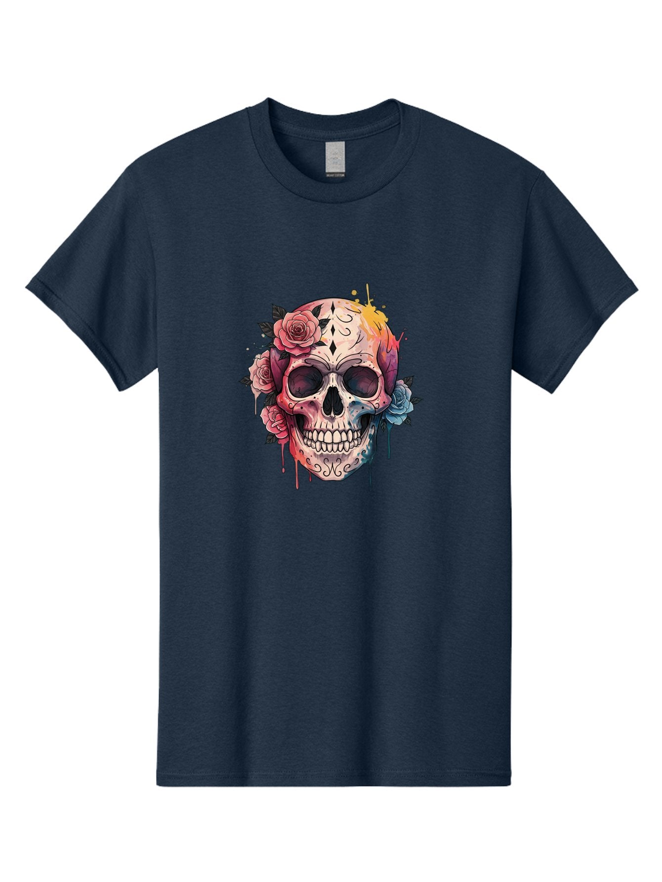 Sugar-Skull-4 Men'S Graphic Tee, 100% Cotton, Comfortable Casual Summer Wear, Machine Washable, Sugar Skull, Day Of The Dead, Floral Skull, Vibrant Colors, Intricate Designs, Abstract Art, Grunge Style, Street Art, Tattoo Art, Mexican Culture, Bad776 5