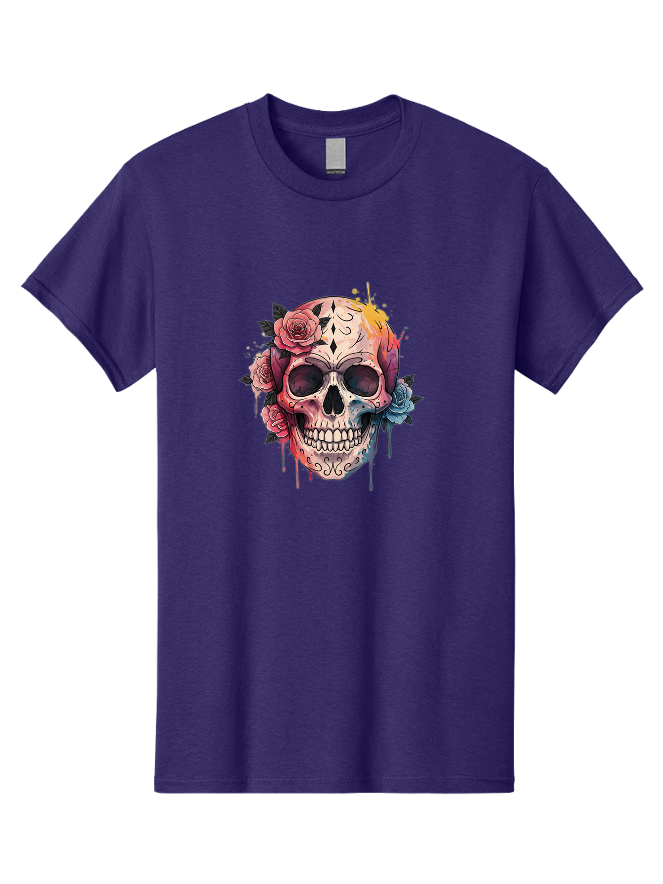 Sugar-Skull-4 Men'S Graphic Tee, 100% Cotton, Comfortable Casual Summer Wear, Machine Washable, Sugar Skull, Day Of The Dead, Floral Skull, Vibrant Colors, Intricate Designs, Abstract Art, Grunge Style, Street Art, Tattoo Art, Mexican Culture, Bad776 7