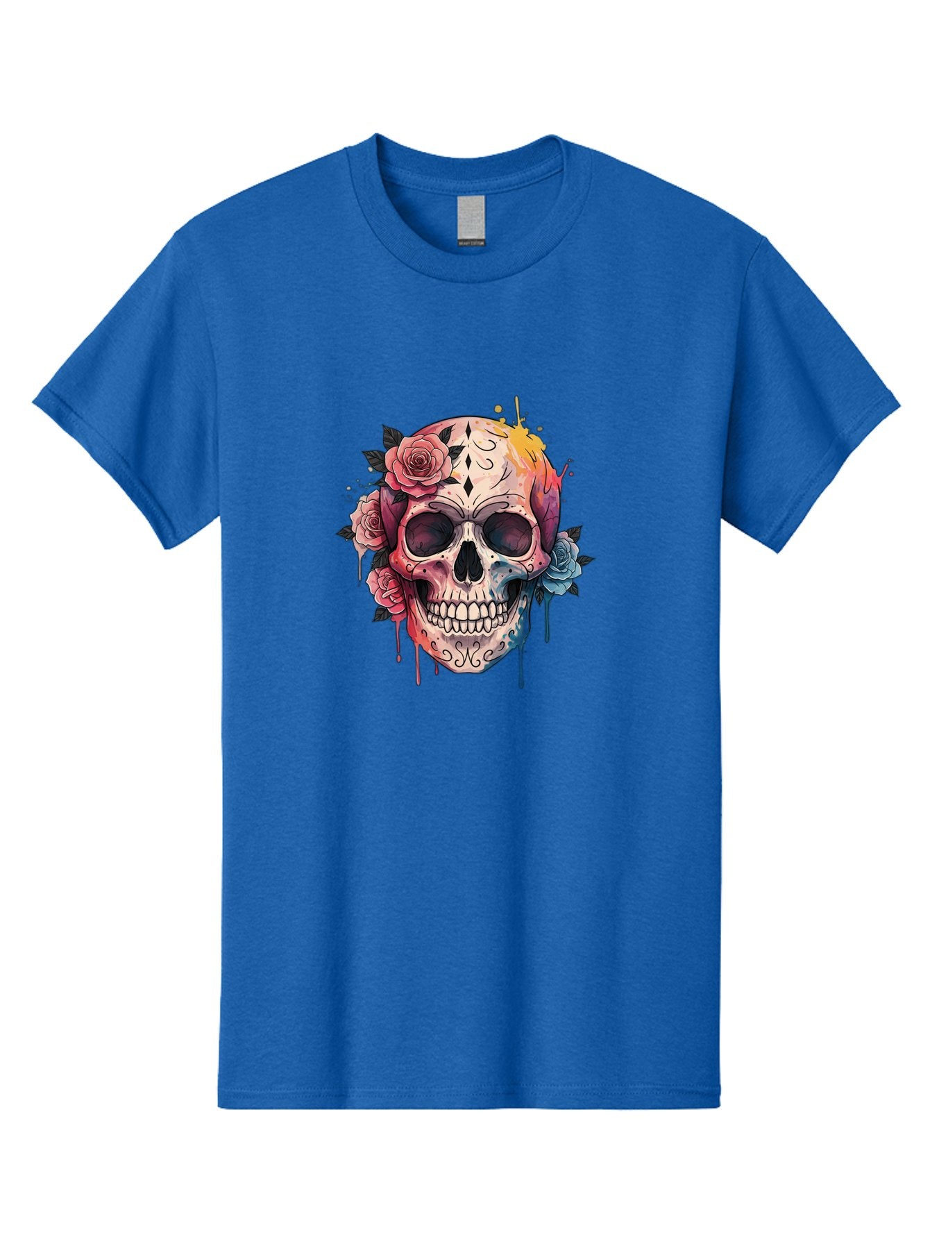 Sugar-Skull-4 Men'S Graphic Tee, 100% Cotton, Comfortable Casual Summer Wear, Machine Washable, Sugar Skull, Day Of The Dead, Floral Skull, Vibrant Colors, Intricate Designs, Abstract Art, Grunge Style, Street Art, Tattoo Art, Mexican Culture, Bad776