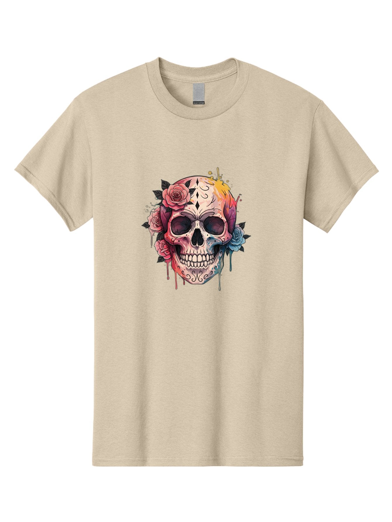 Sugar-Skull-4 Men'S Graphic Tee, 100% Cotton, Comfortable Casual Summer Wear, Machine Washable, Sugar Skull, Day Of The Dead, Floral Skull, Vibrant Colors, Intricate Designs, Abstract Art, Grunge Style, Street Art, Tattoo Art, Mexican Culture, Bad776 8