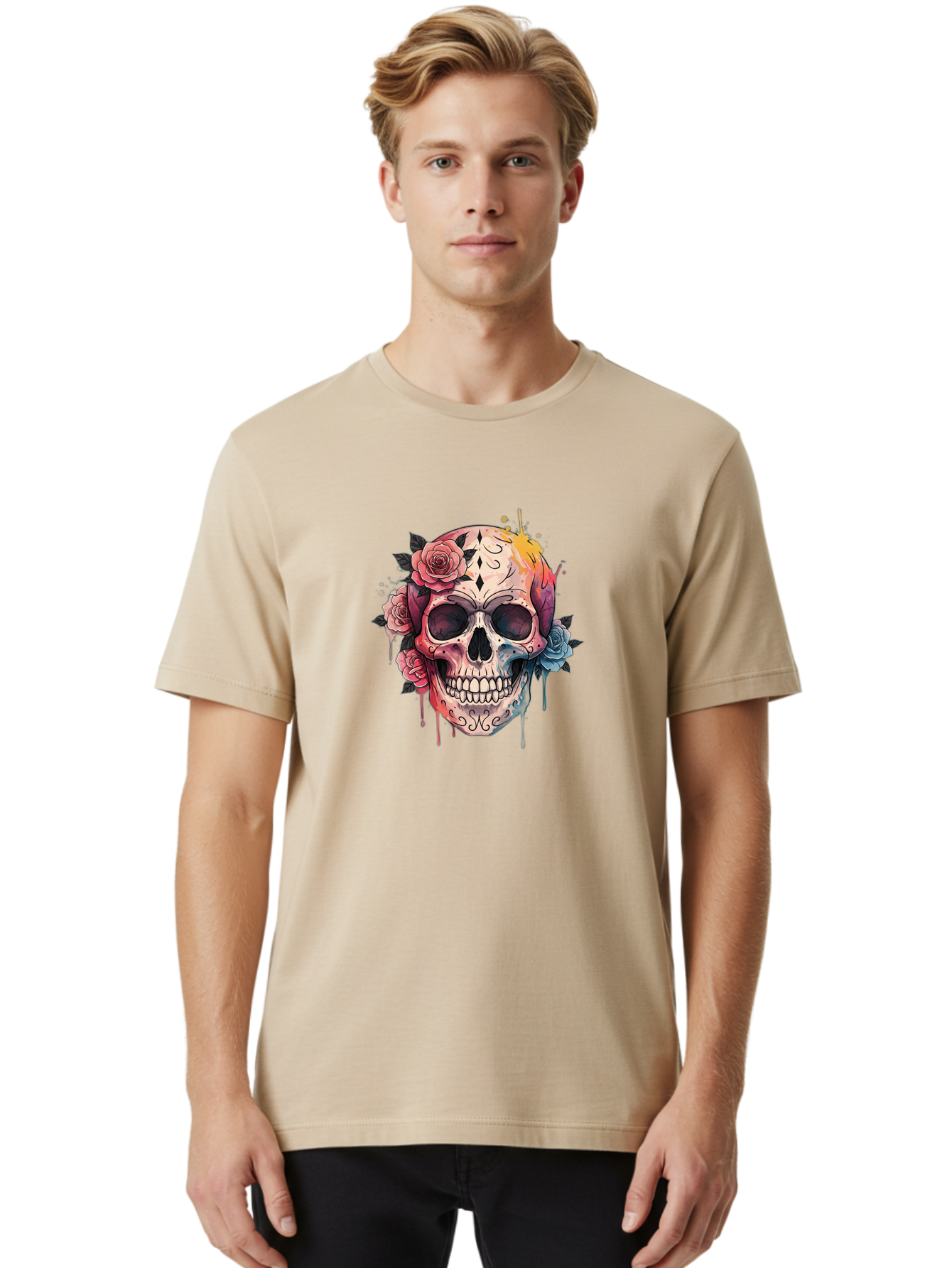 Sugar-Skull-4 Men'S Graphic Tee, 100% Cotton, Comfortable Casual Summer Wear, Machine Washable, Sugar Skull, Day Of The Dead, Floral Skull, Vibrant Colors, Intricate Designs, Abstract Art, Grunge Style, Street Art, Tattoo Art, Mexican Culture, Bad776 21