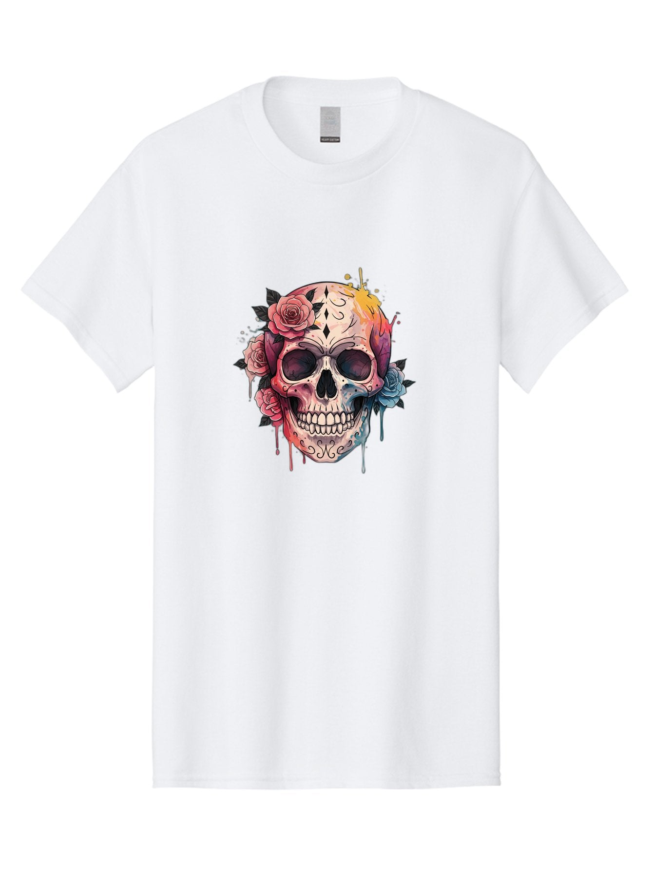 Sugar-Skull-4 Men'S Graphic Tee, 100% Cotton, Comfortable Casual Summer Wear, Machine Washable, Sugar Skull, Day Of The Dead, Floral Skull, Vibrant Colors, Intricate Designs, Abstract Art, Grunge Style, Street Art, Tattoo Art, Mexican Culture, Bad776
