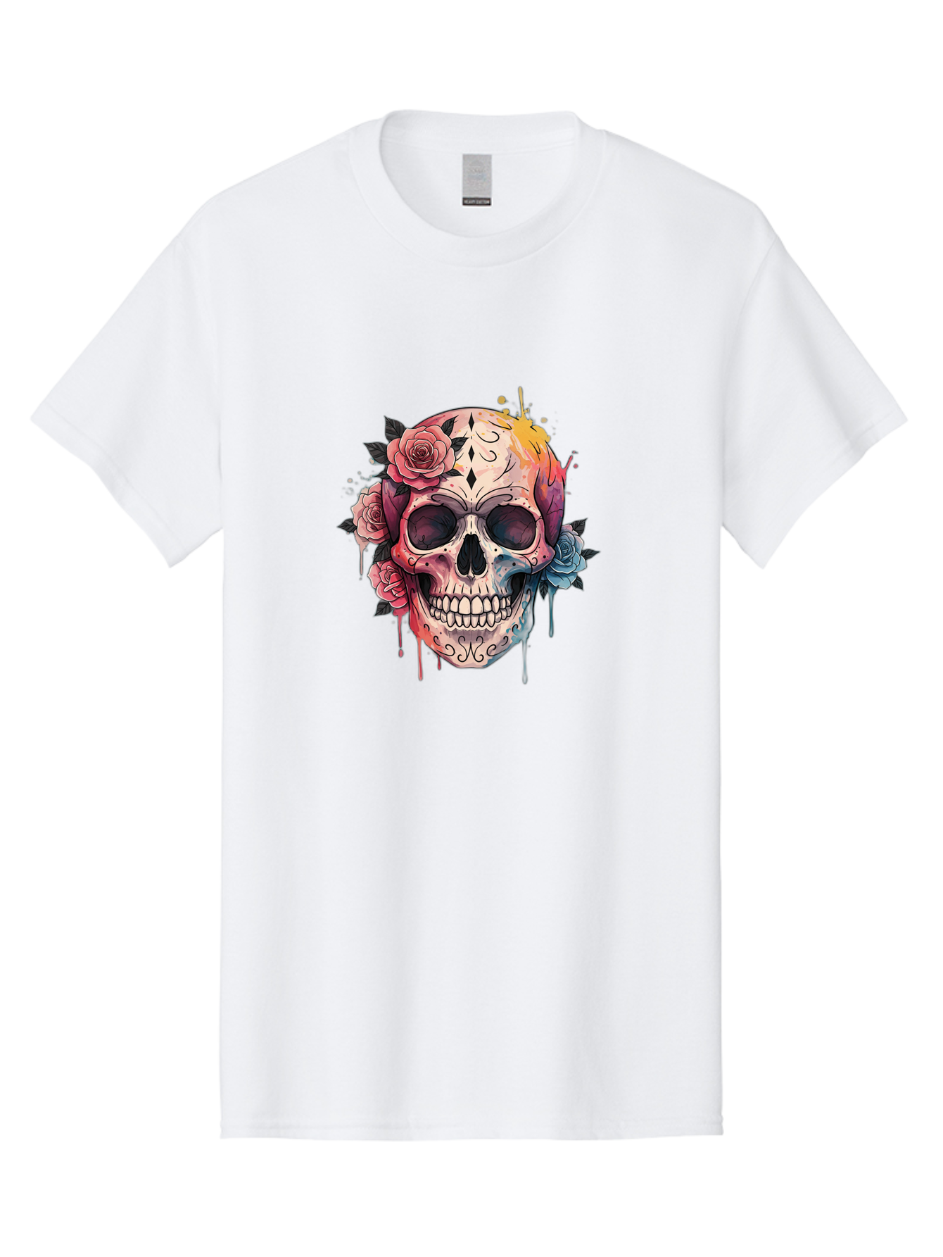 Sugar-Skull-4 Men'S Graphic Tee, 100% Cotton, Comfortable Casual Summer Wear, Machine Washable, Sugar Skull, Day Of The Dead, Floral Skull, Vibrant Colors, Intricate Designs, Abstract Art, Grunge Style, Street Art, Tattoo Art, Mexican Culture, Bad776 10