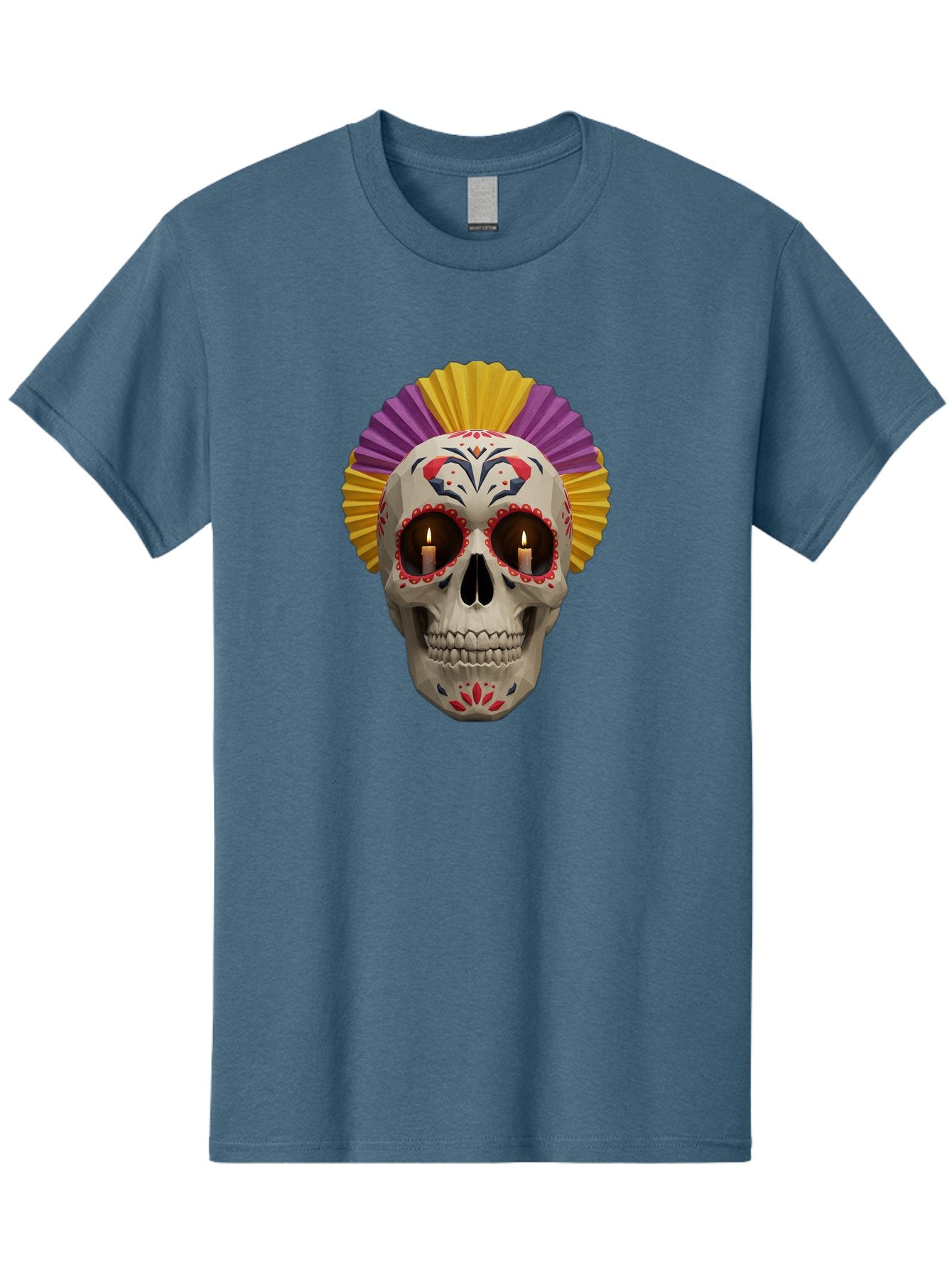 Sugar-Skull-6 Men'S Graphic Tee, 100% Cotton, Comfortable Casual Summer Wear, Machine Washable, Sugar Skull, Day Of The Dead, Mexican Culture, Lit Candles, Decorative Patterns, Vibrant Colors, Festive Decorations, Skull Art, Bad778 7