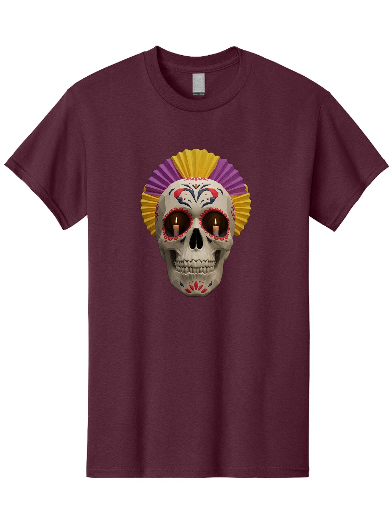 Sugar-Skull-6 Men'S Graphic Tee, 100% Cotton, Comfortable Casual Summer Wear, Machine Washable, Sugar Skull, Day Of The Dead, Mexican Culture, Lit Candles, Decorative Patterns, Vibrant Colors, Festive Decorations, Skull Art, Bad778 8
