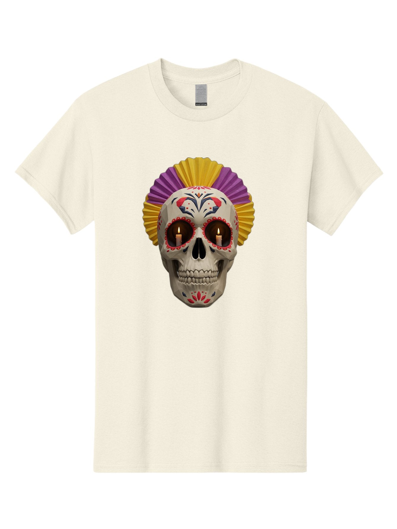 Sugar-Skull-6 Men'S Graphic Tee, 100% Cotton, Comfortable Casual Summer Wear, Machine Washable, Sugar Skull, Day Of The Dead, Mexican Culture, Lit Candles, Decorative Patterns, Vibrant Colors, Festive Decorations, Skull Art, Bad778