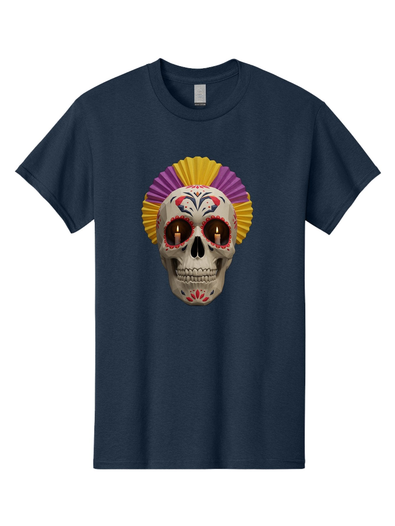 Sugar-Skull-6 Men'S Graphic Tee, 100% Cotton, Comfortable Casual Summer Wear, Machine Washable, Sugar Skull, Day Of The Dead, Mexican Culture, Lit Candles, Decorative Patterns, Vibrant Colors, Festive Decorations, Skull Art, Bad778 10