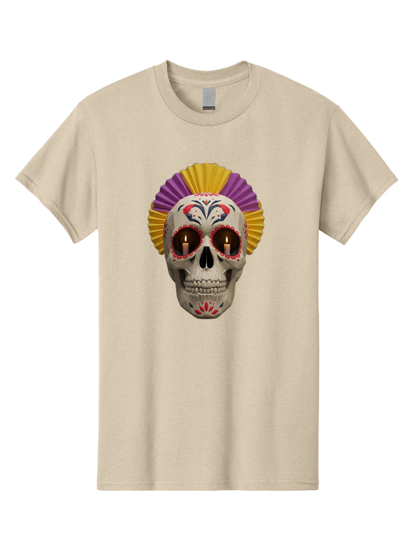 Sugar-Skull-6 Men'S Graphic Tee, 100% Cotton, Comfortable Casual Summer Wear, Machine Washable, Sugar Skull, Day Of The Dead, Mexican Culture, Lit Candles, Decorative Patterns, Vibrant Colors, Festive Decorations, Skull Art, Bad778 6