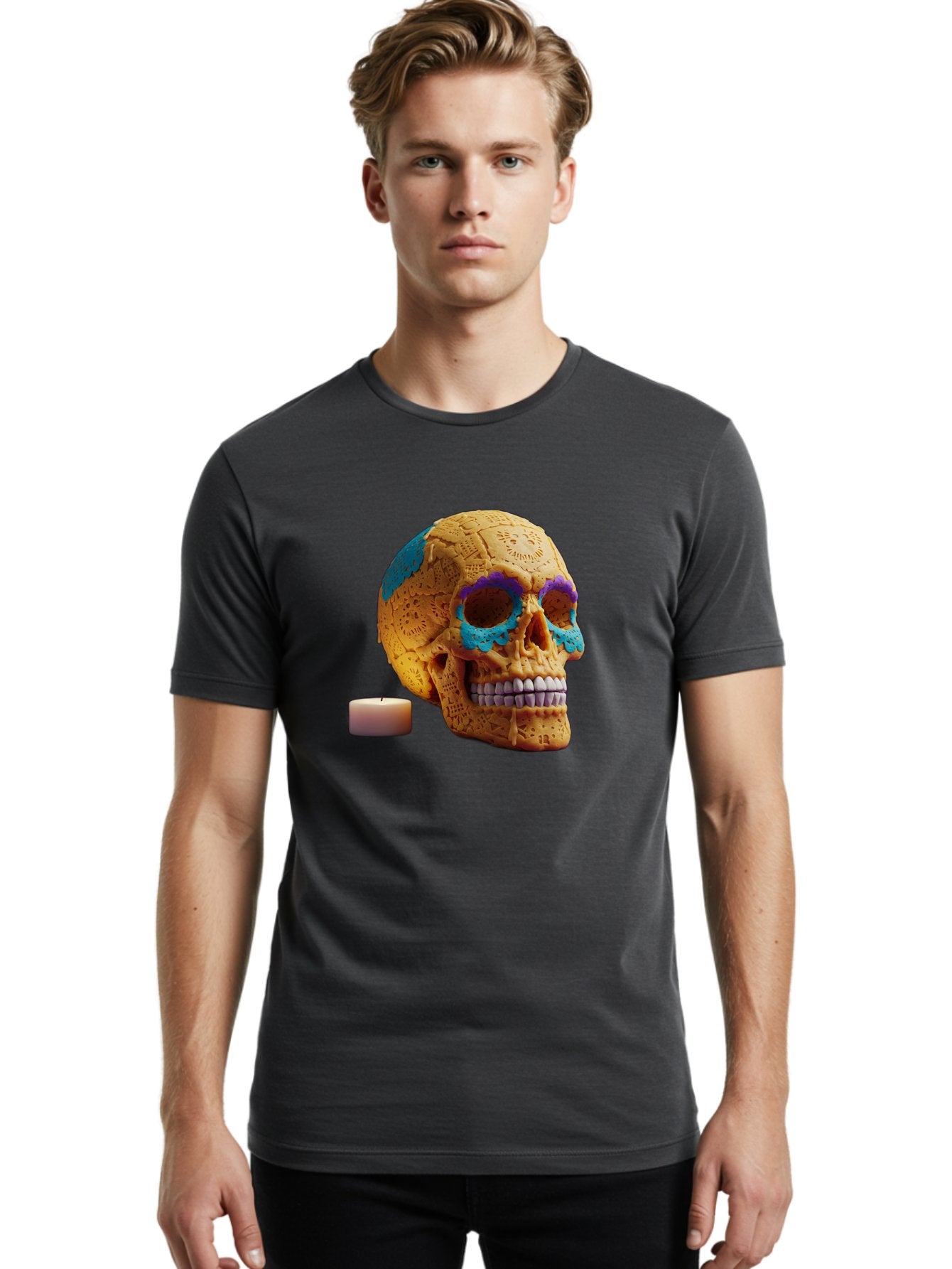 Sugar-Skull-8 Men'S Graphic Tee, 100% Cotton, Comfortable Casual Summer Wear, Machine Washable, Sugar Skull, Day Of The Dead Celebration, Vibrant Decorations, Intricate Designs, Decorative Skull, Traditional Mexican Art, Festive Atmosphere, Bad780 20