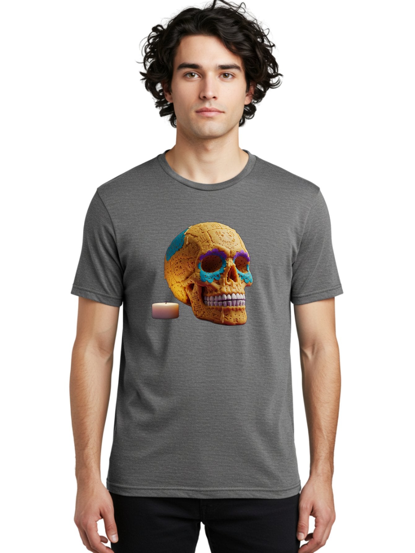 Sugar-Skull-8 Men'S Graphic Tee, 100% Cotton, Comfortable Casual Summer Wear, Machine Washable, Sugar Skull, Day Of The Dead Celebration, Vibrant Decorations, Intricate Designs, Decorative Skull, Traditional Mexican Art, Festive Atmosphere, Bad780 30